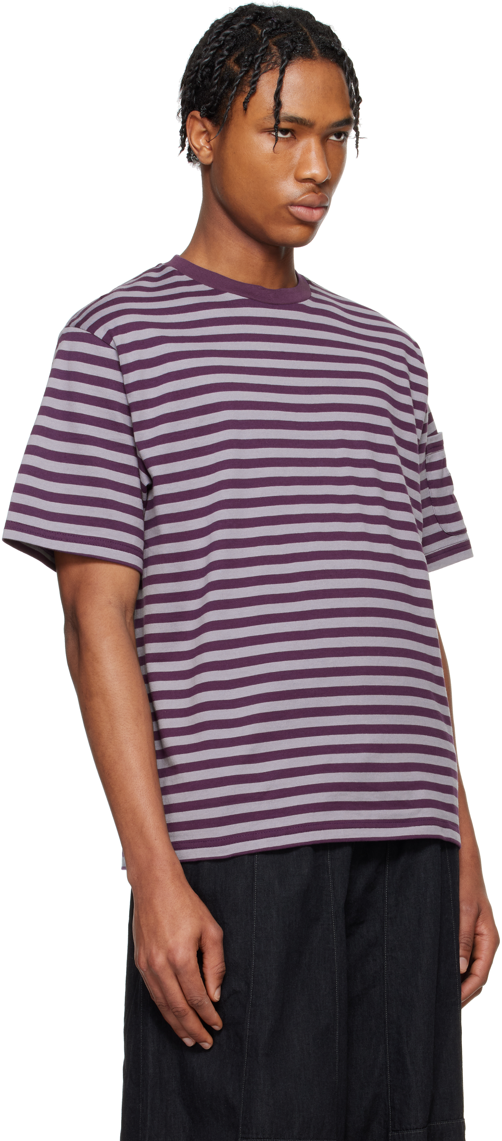 NEEDLES PURPLE COTTON STRIPE T-SHIRT 