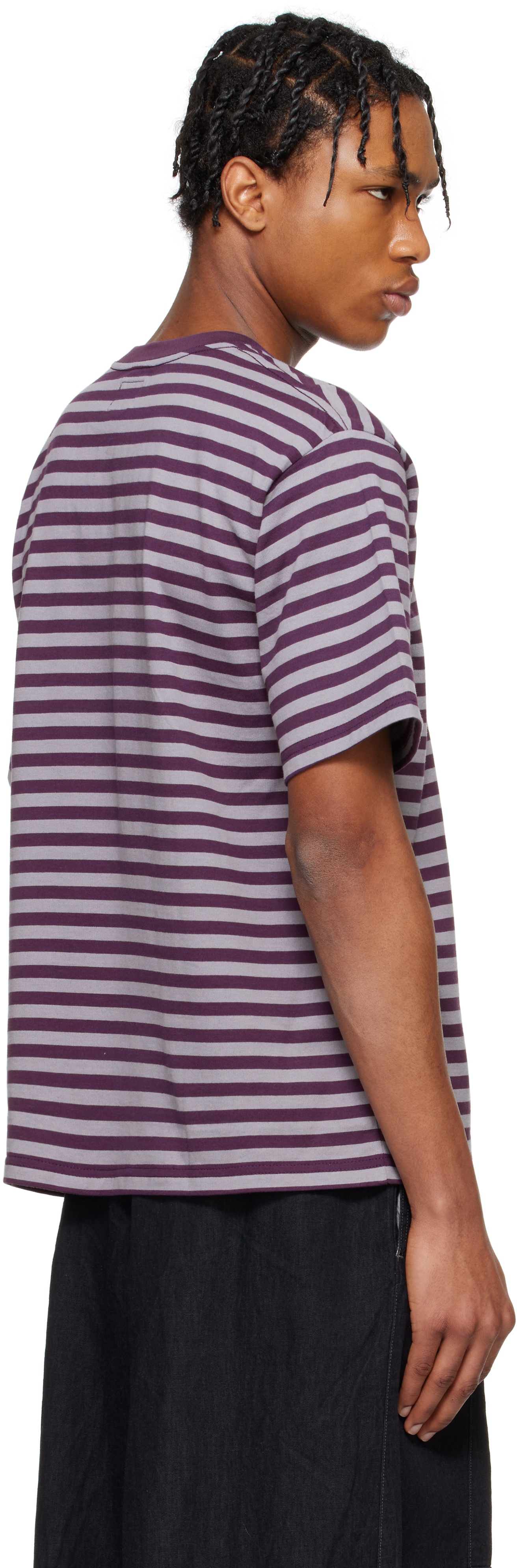 NEEDLES PURPLE COTTON STRIPE T-SHIRT 