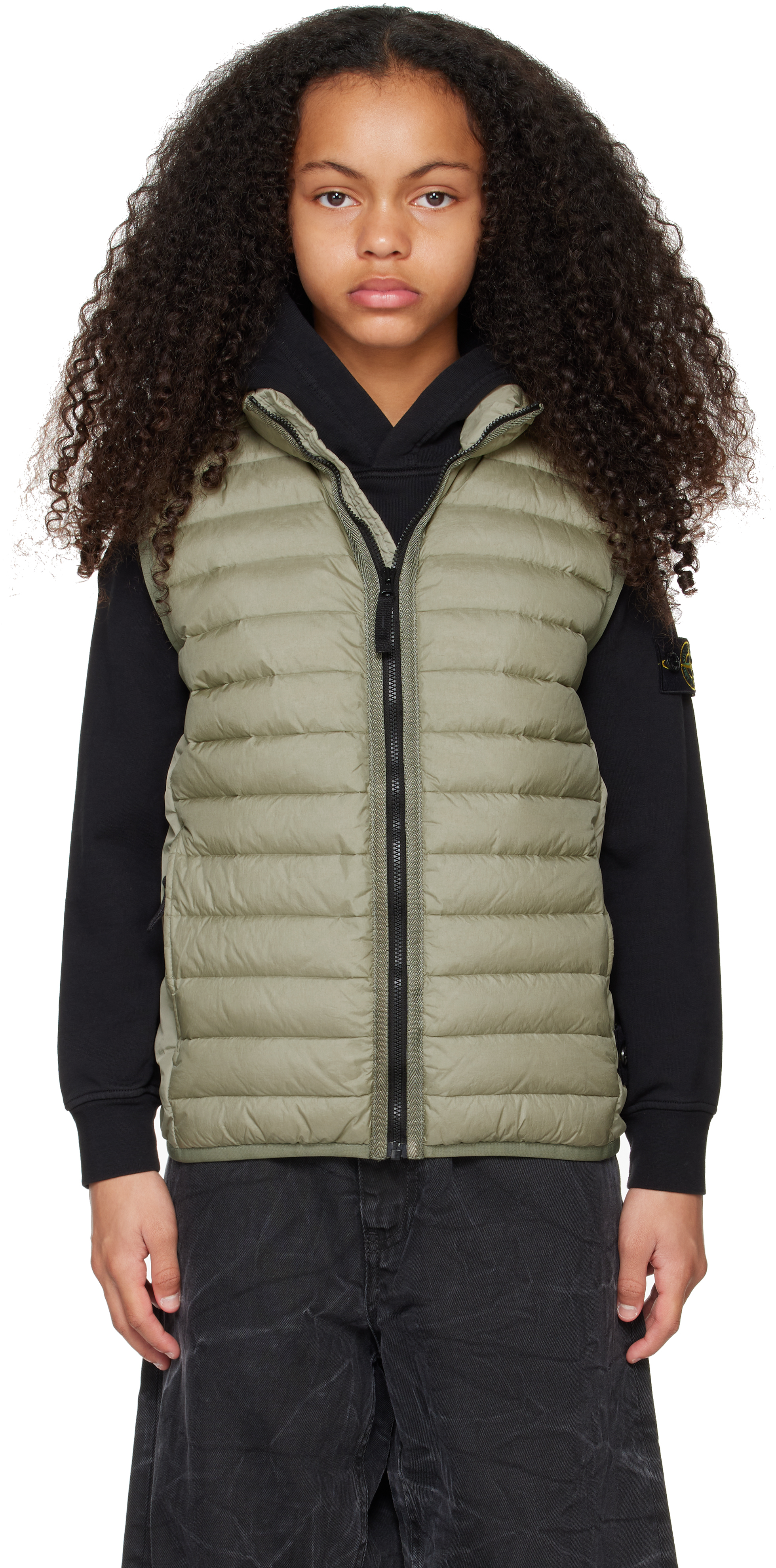 Stone Island Junior Kids Khaki G0224 Loom Woven Chambers R-nylon Down Vest In V0068 Mud