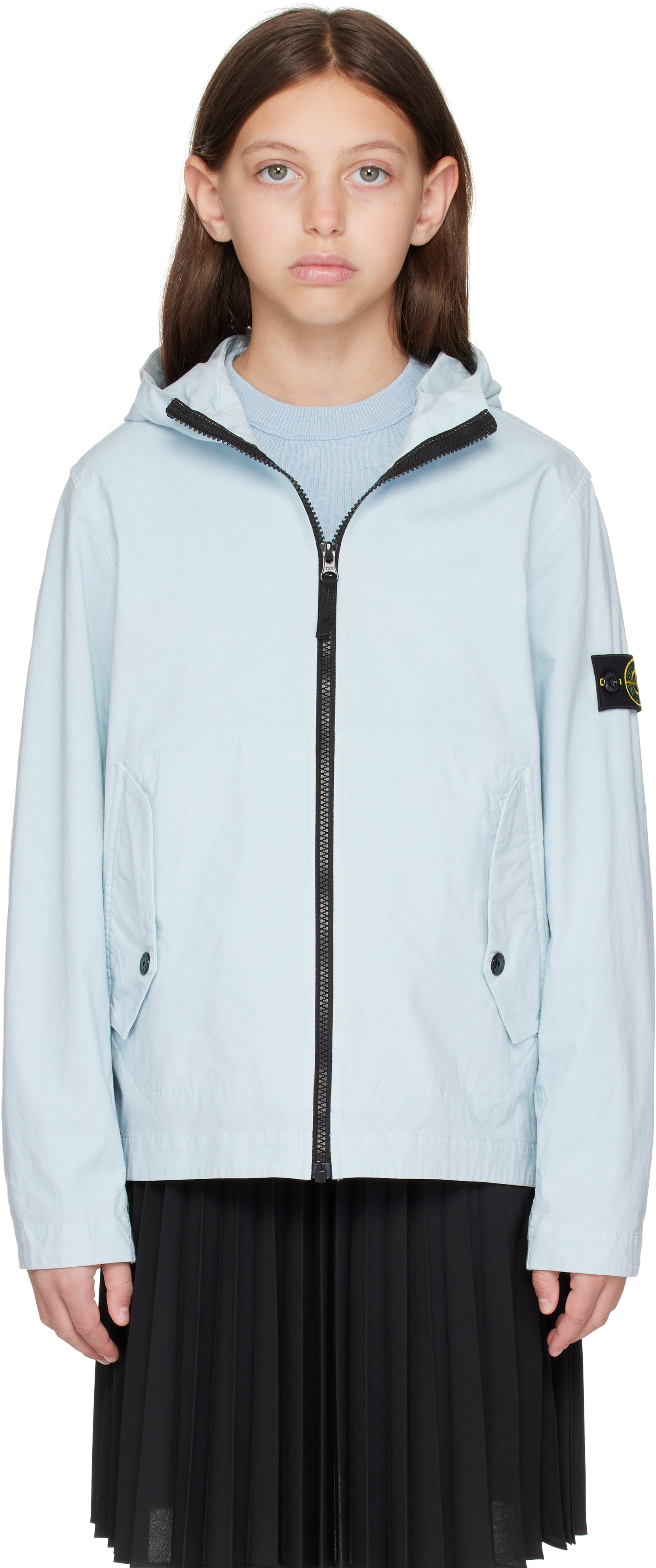 Kids Blue Stretch Cotton Jacket by Stone Island Junior Kids Blue Stretch Cotton Jacket by Stone Island Junior