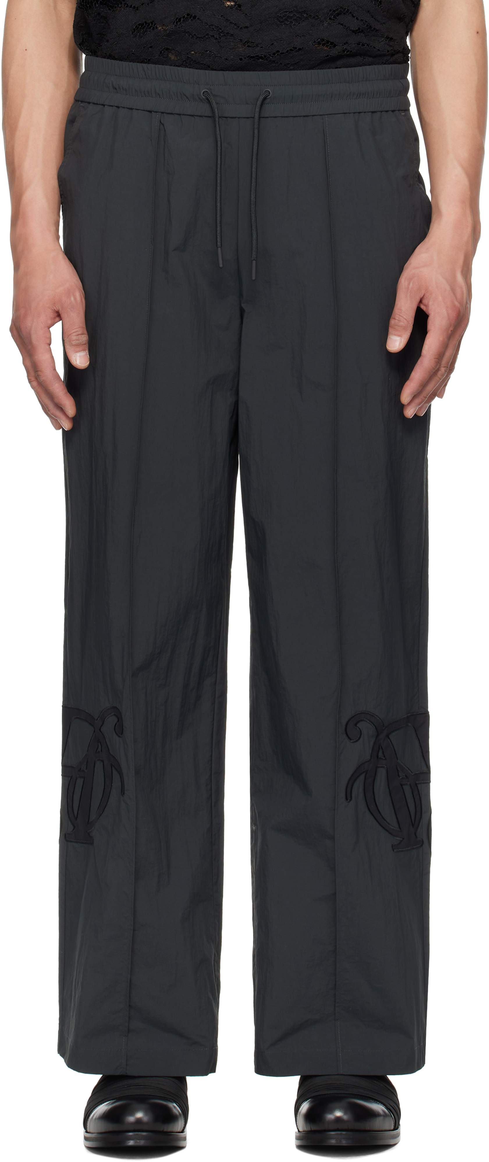 Black Straight-Leg Track Pants