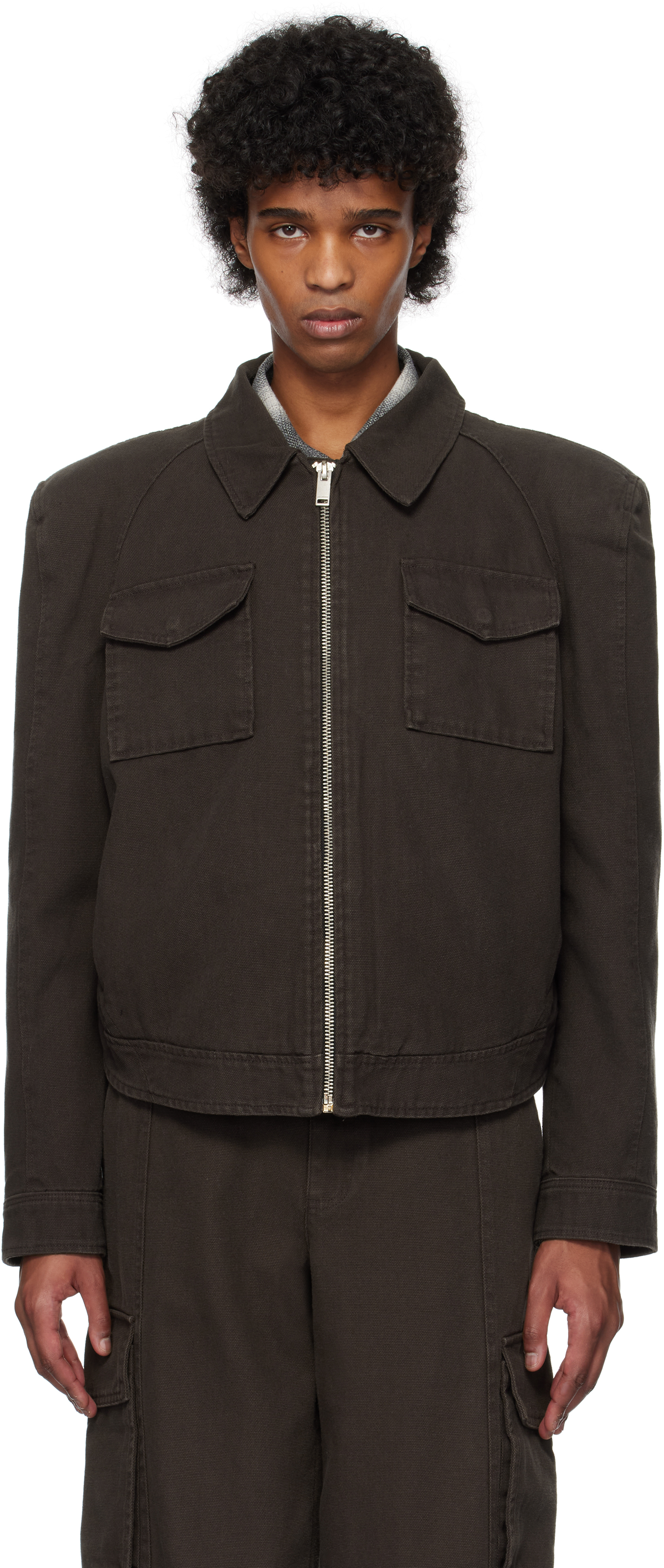 Brown Cotton Canvas Short Jacket