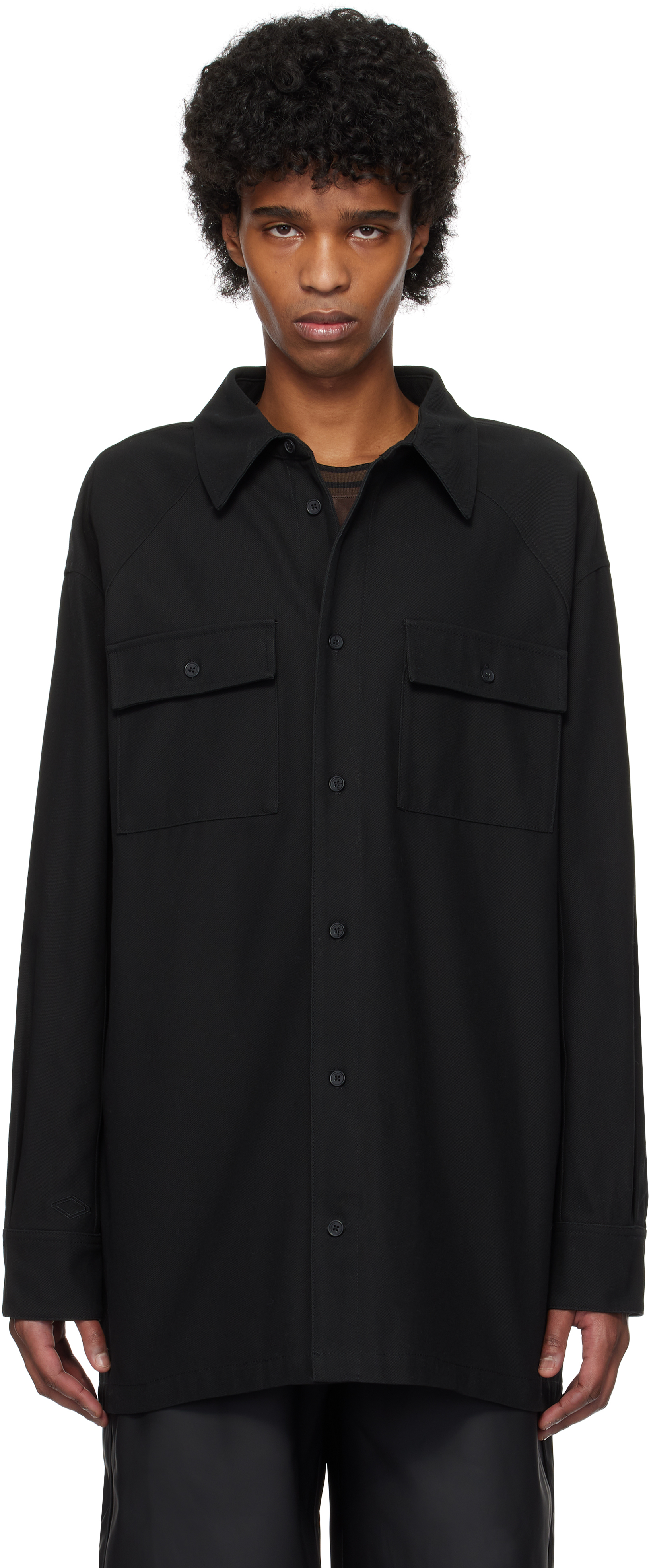 Black Oversized Cotton Twill LS Shirt