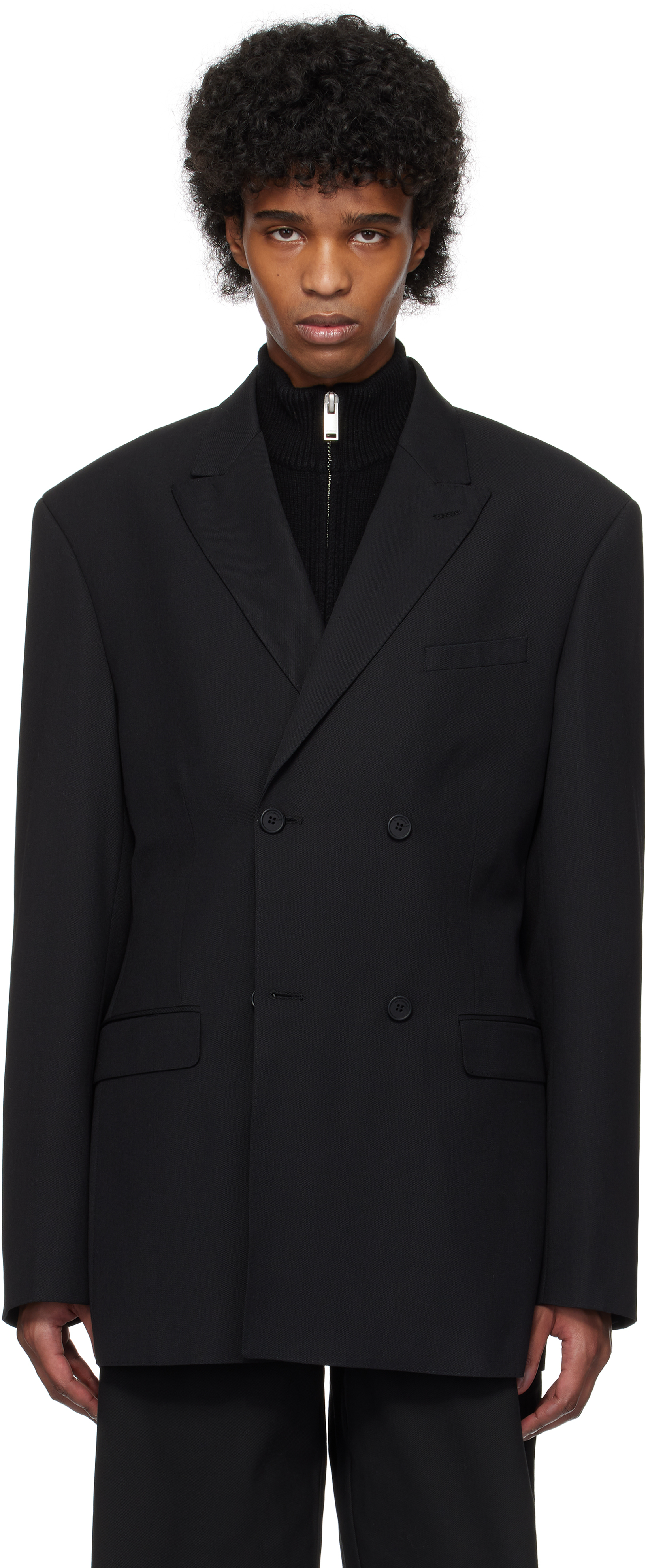 Men's Navy Blue 100% Linen Double-Breasted Blazer - Wessi