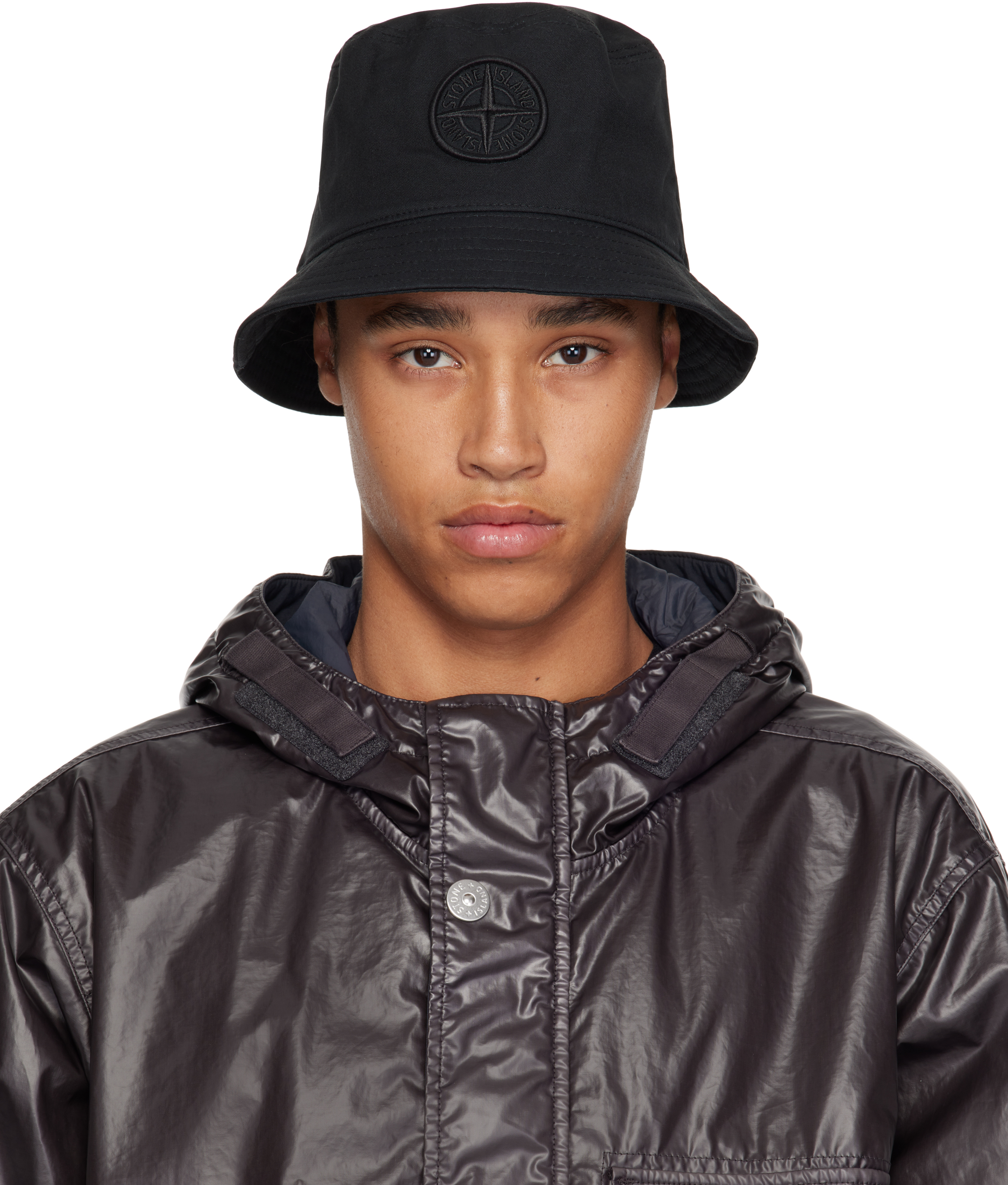 Stone Island: Black Cotton Reps Bucket Hat | SSENSE