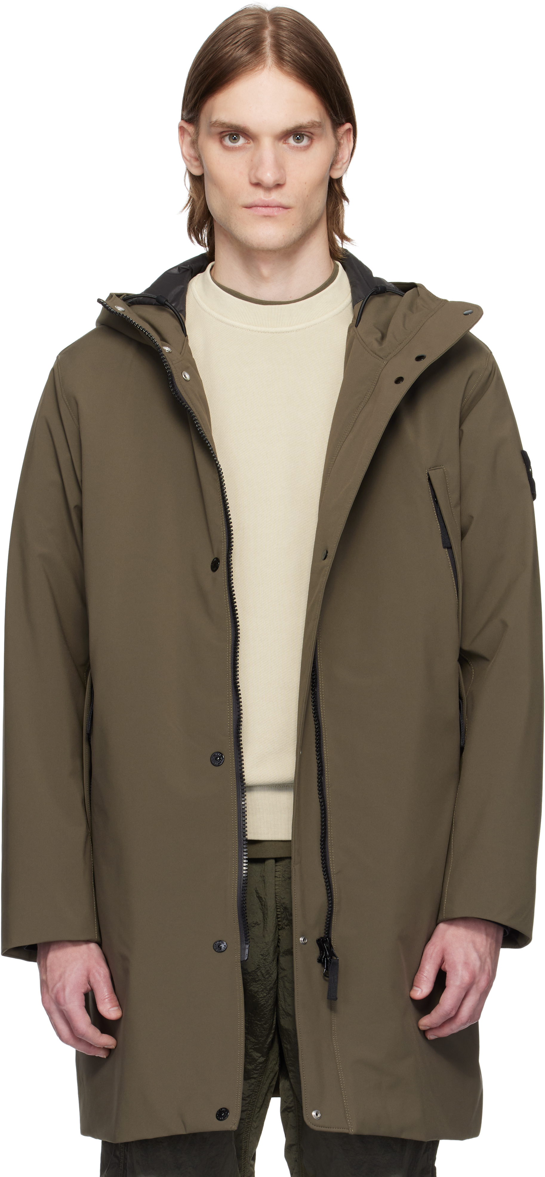 Stone Island: Khaki Soft Shell-R-E.Dye Technology Coat | SSENSE Stone Island: Khaki Soft Shell-R-E.Dye Technology Coat | SSENSE