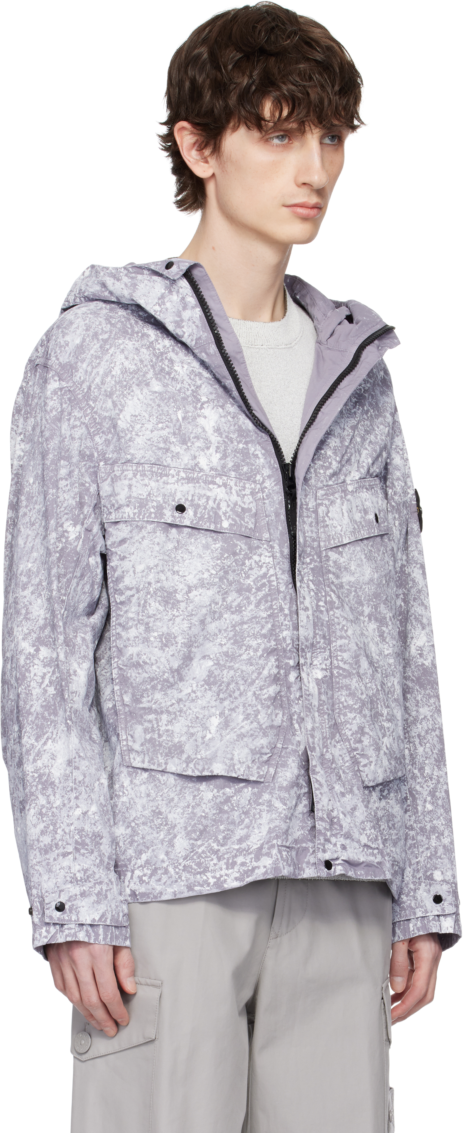 Stone Island White & Gray Tela Paracadute Stretch-tc Jacket In V0061 Pearl Grey
