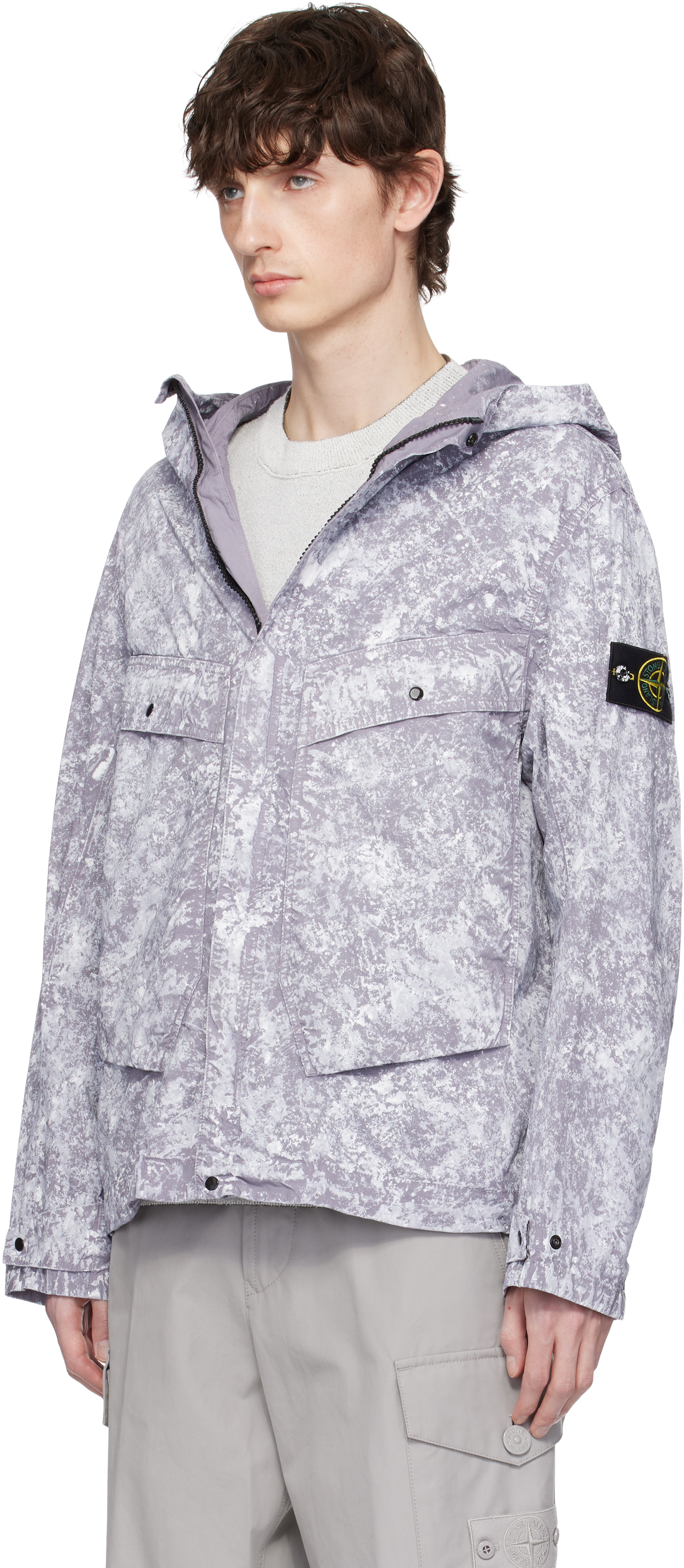 Stone Island White & Gray Tela Paracadute Stretch-tc Jacket In V0061 Pearl Grey