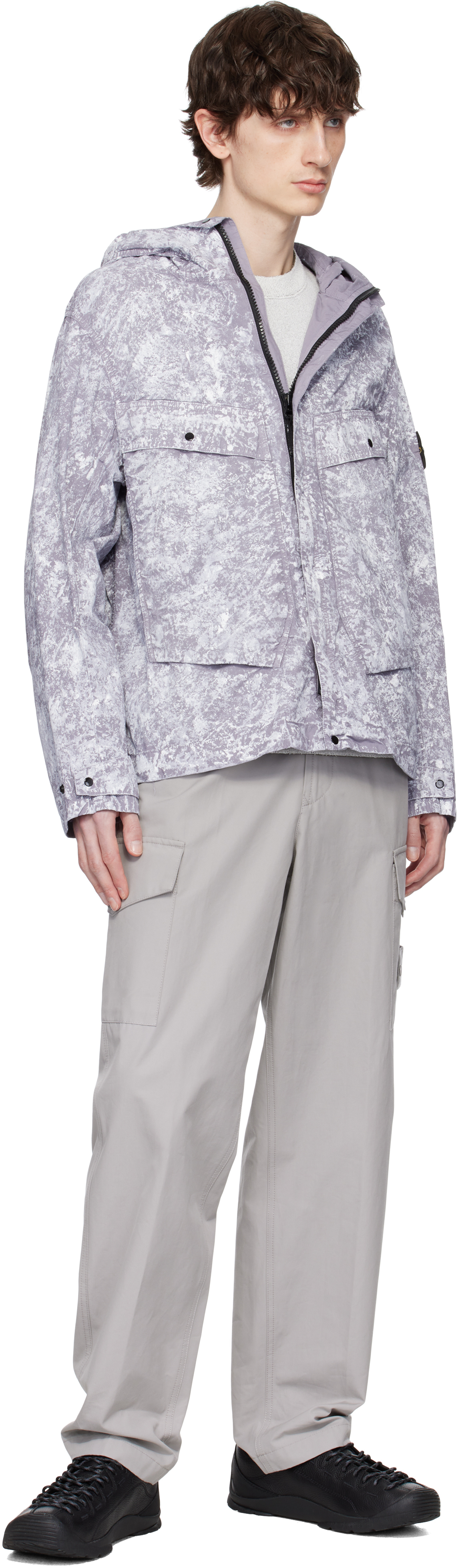 Stone Island White & Gray Tela Paracadute Stretch-tc Jacket In V0061 Pearl Grey