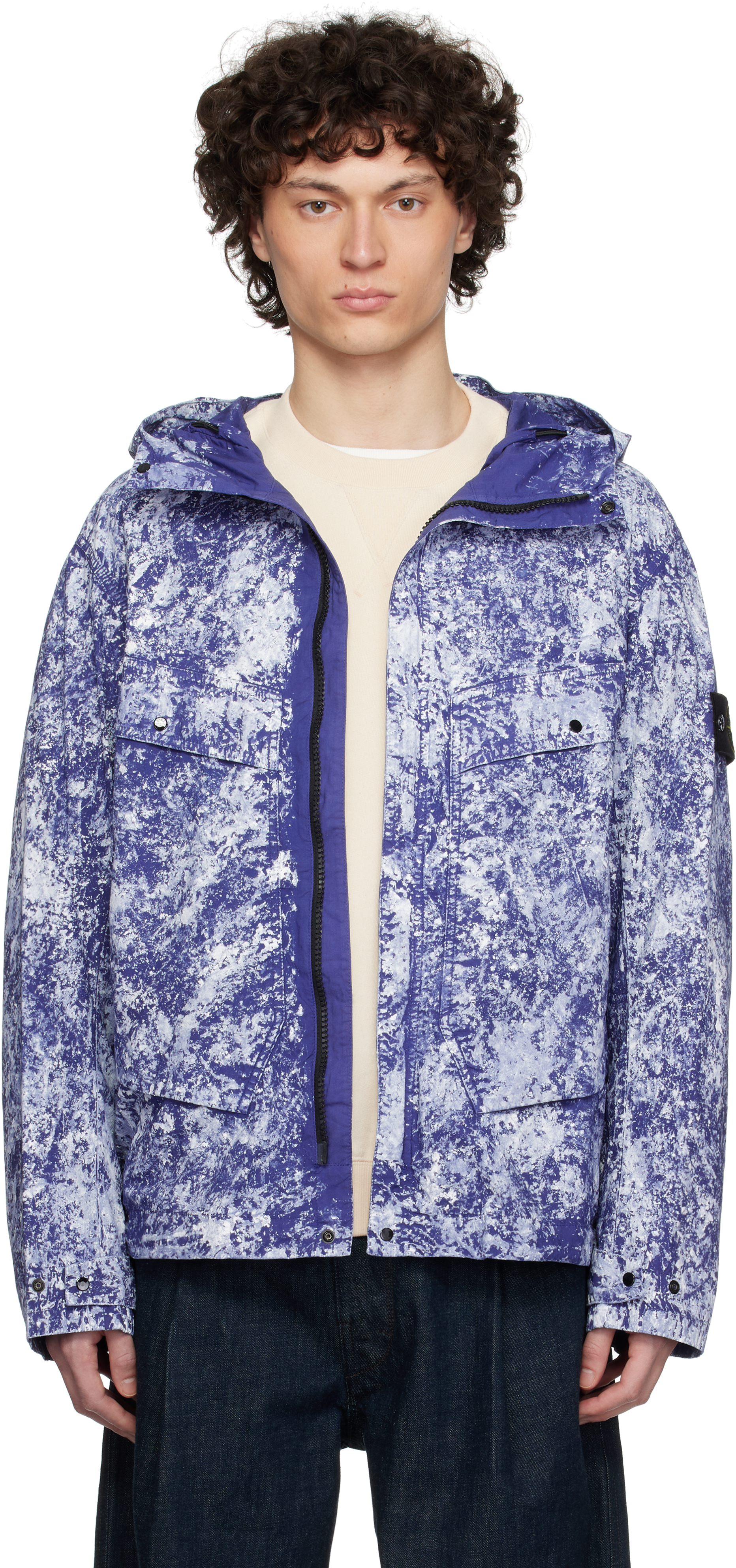 STONE ISLAND BLUE WHITE PIGMENT ON TELA PARACADUTE STRETCH-TC JACKET