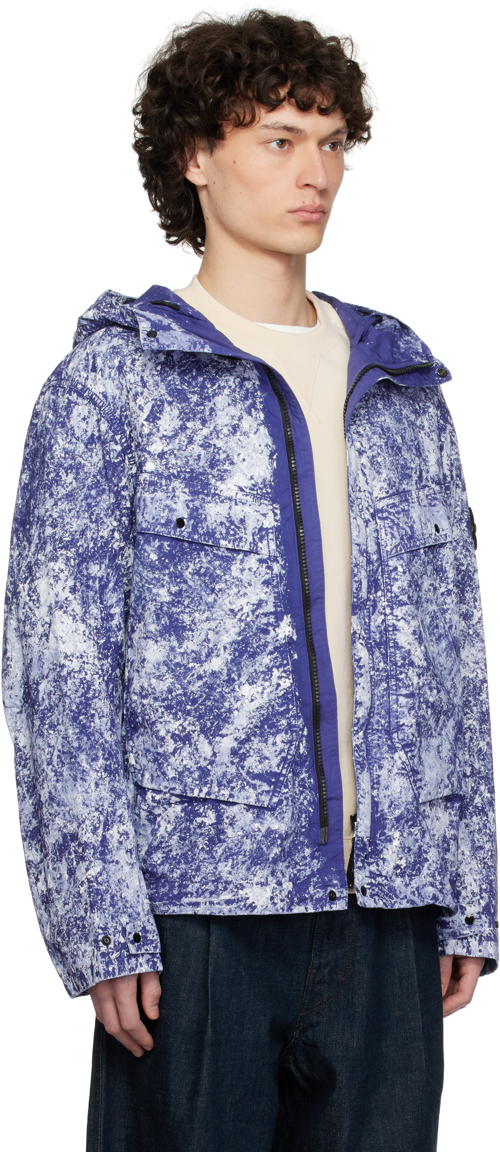 STONE ISLAND BLUE WHITE PIGMENT ON TELA PARACADUTE STRETCH-TC JACKET