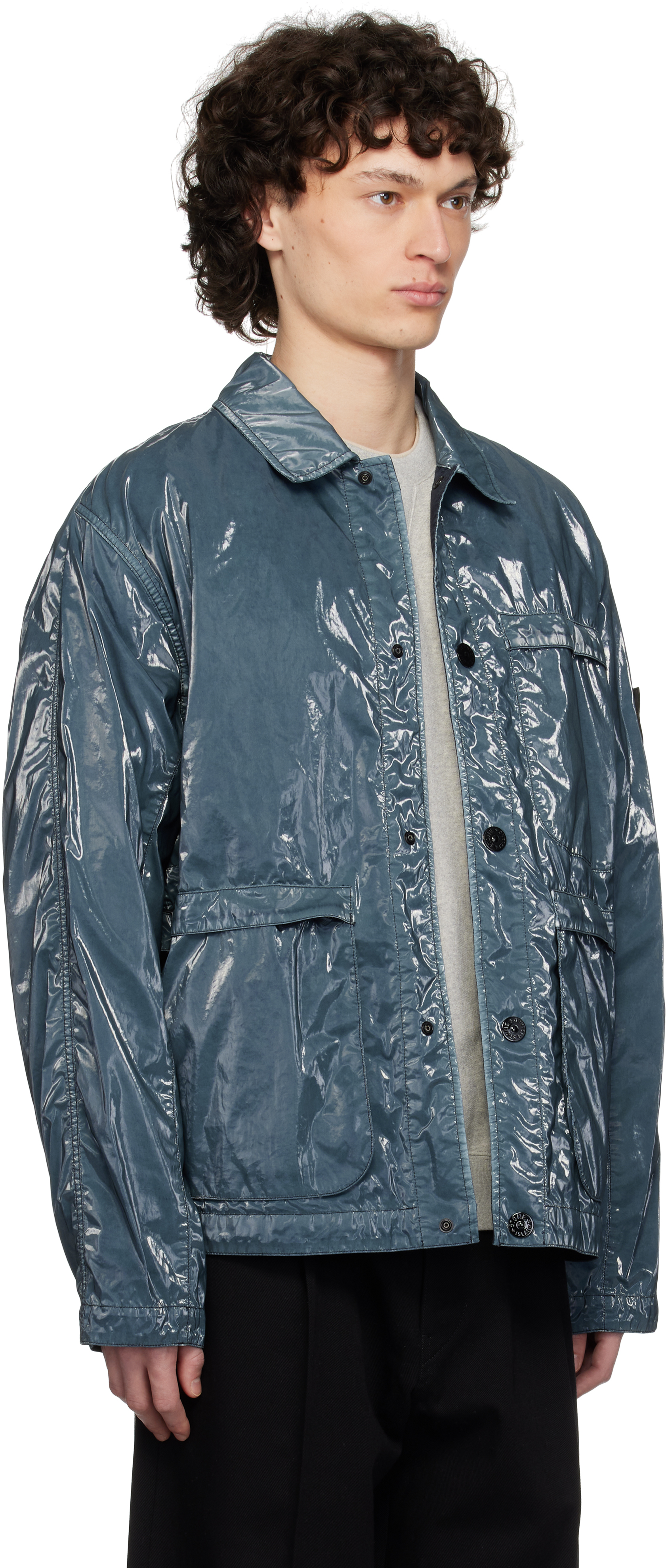 Stone Island Blue Caban Mussola Prismatica Jacket In V0020 Navy Blue