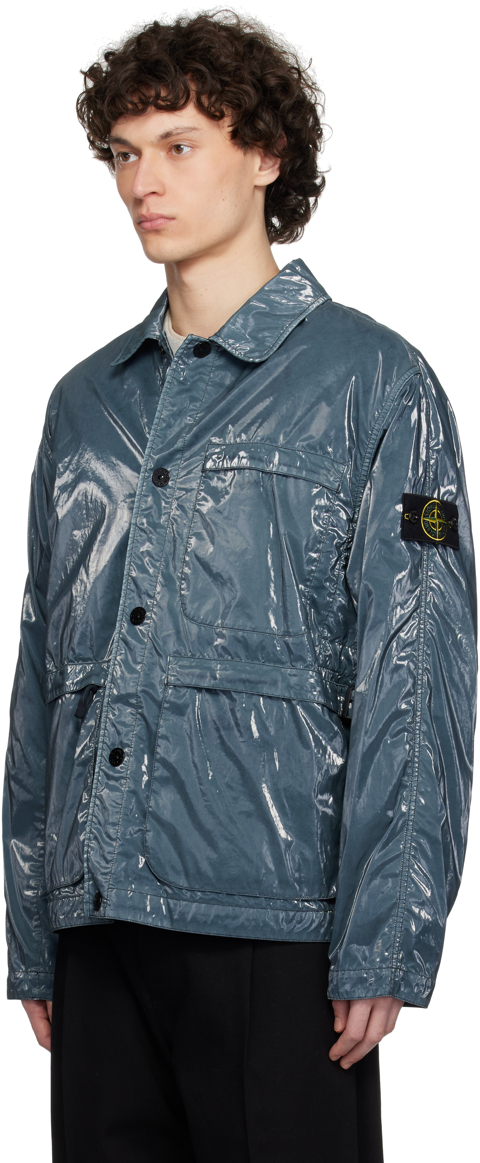 Stone Island Blue Caban Mussola Prismatica Jacket In V0020 Navy Blue