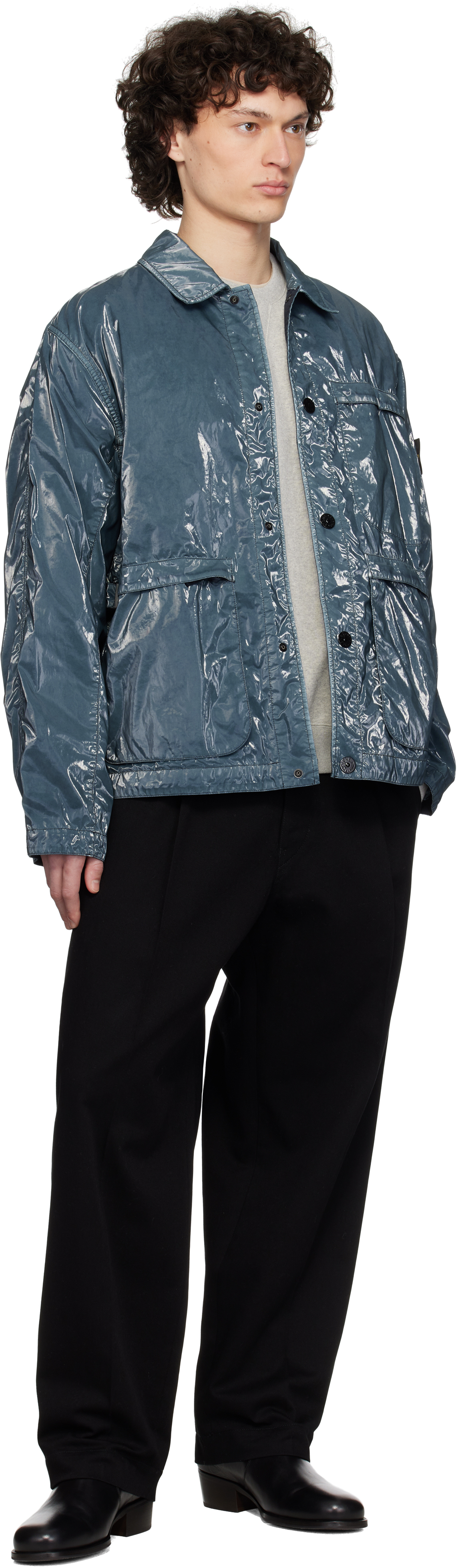 Stone Island Blue Caban Mussola Prismatica Jacket In V0020 Navy Blue