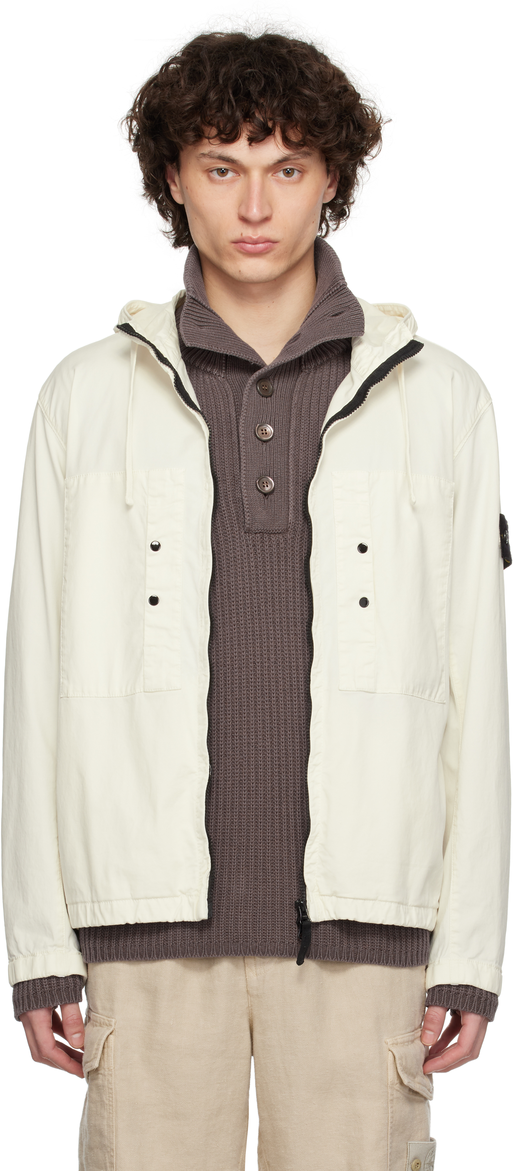 Stone Island: オフホワイト Supima Cotton Twill Stretch-TC Stone Island: オフホワイト Supima Cotton Twill Stretch-TC