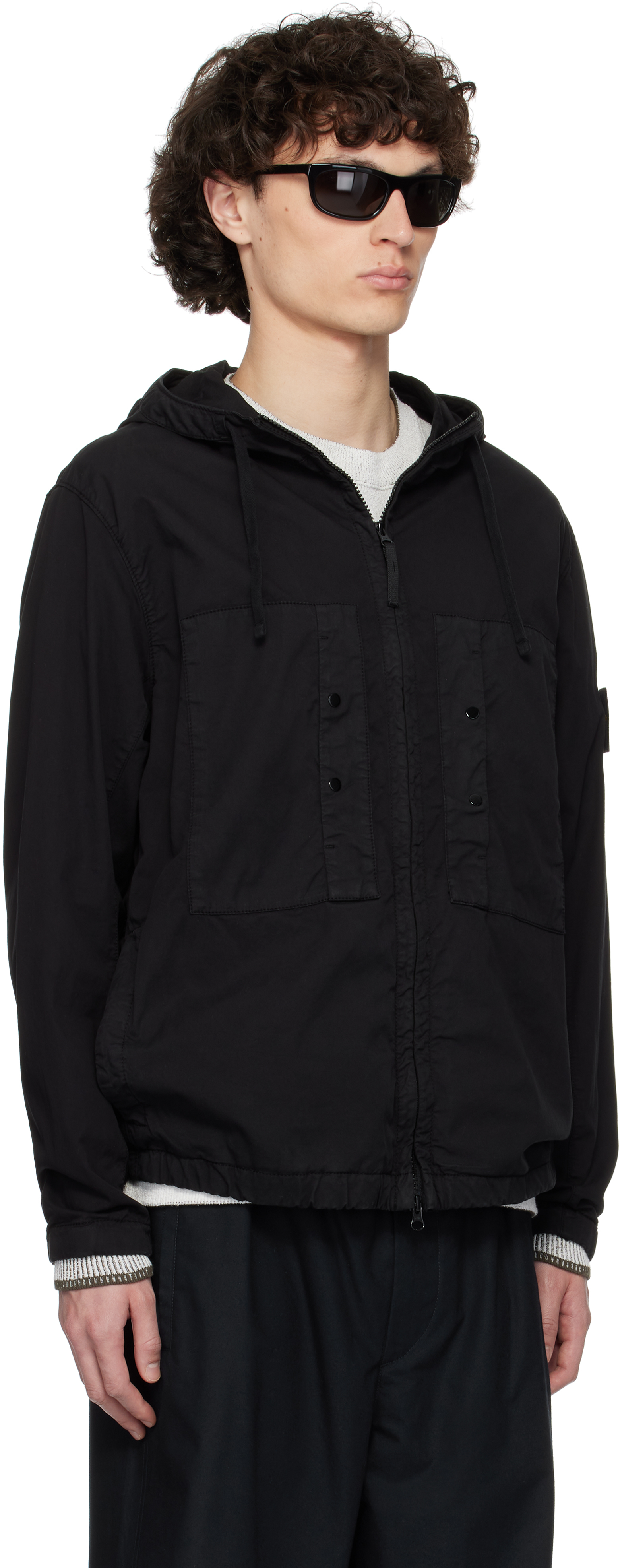 Stone Island Black Supima Cotton Twill Stretch-tc Jacket