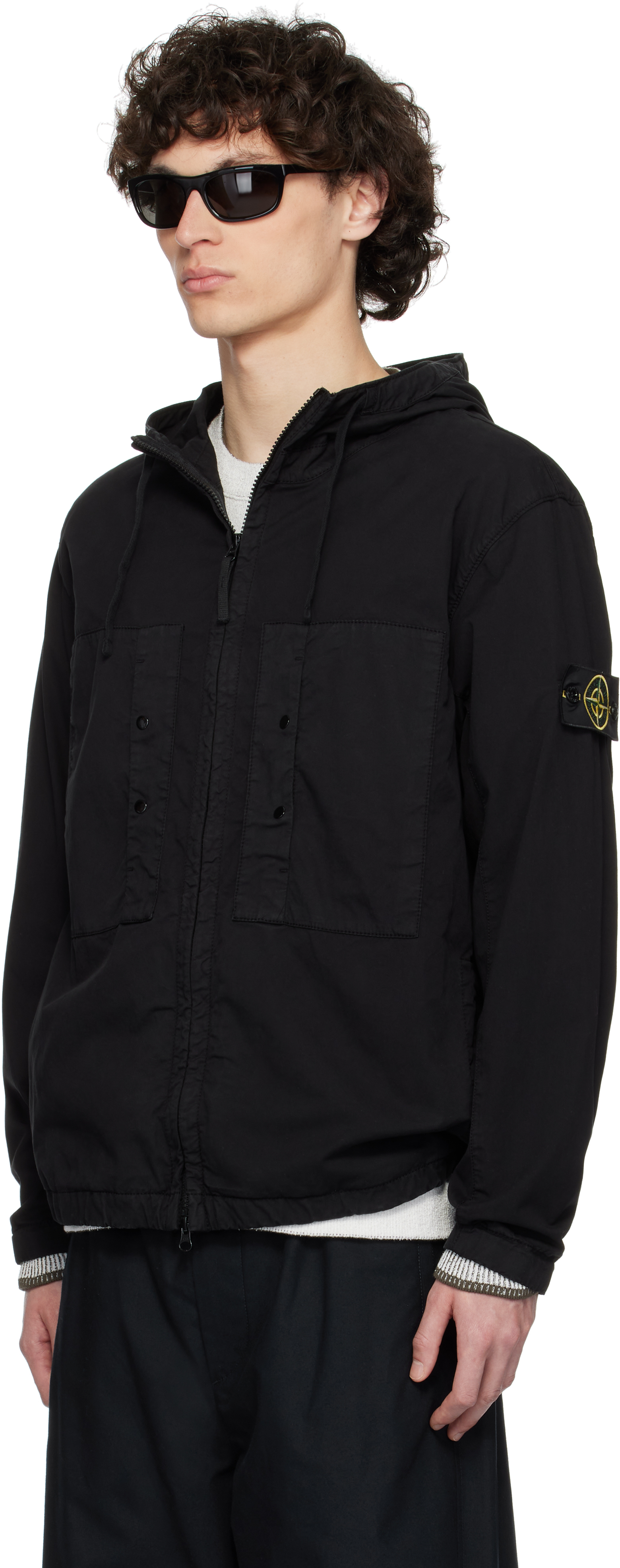 Stone Island Black Supima Cotton Twill Stretch-tc Jacket
