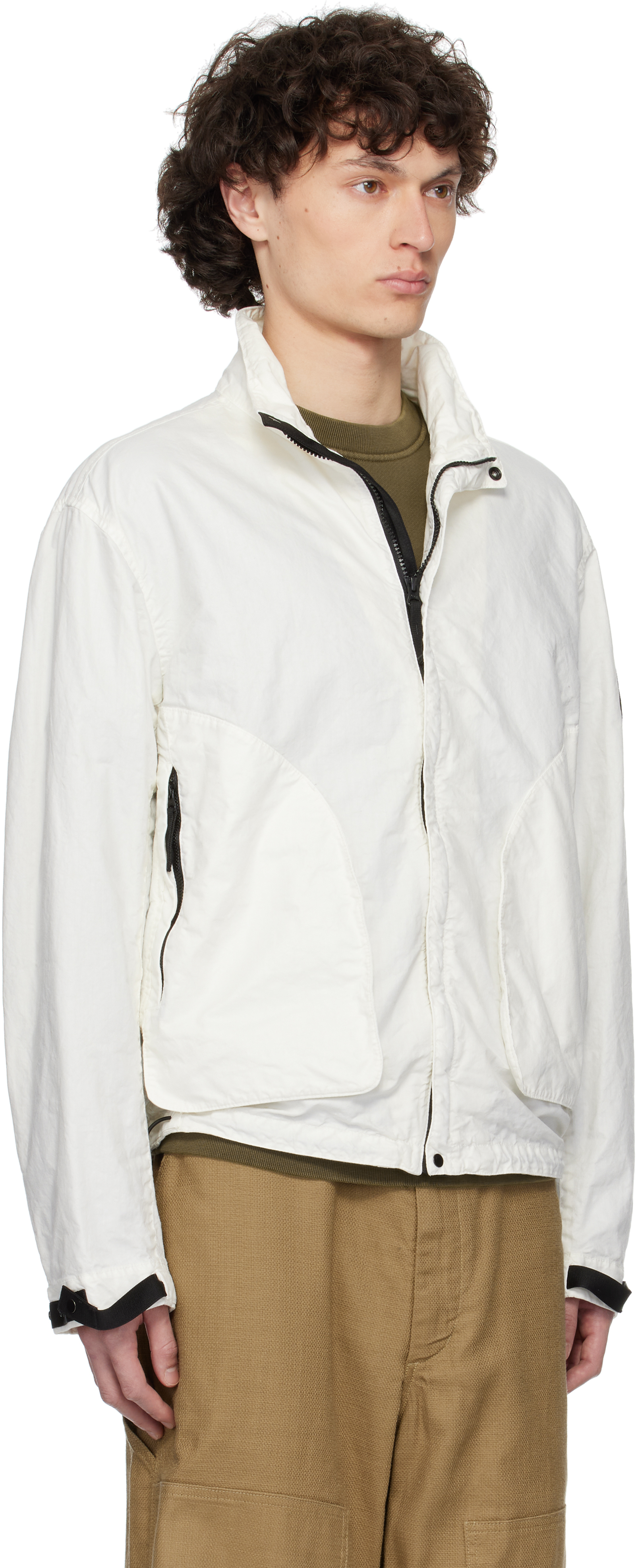 Stone Island White Jacket With Logo Patch And Contrasting Details