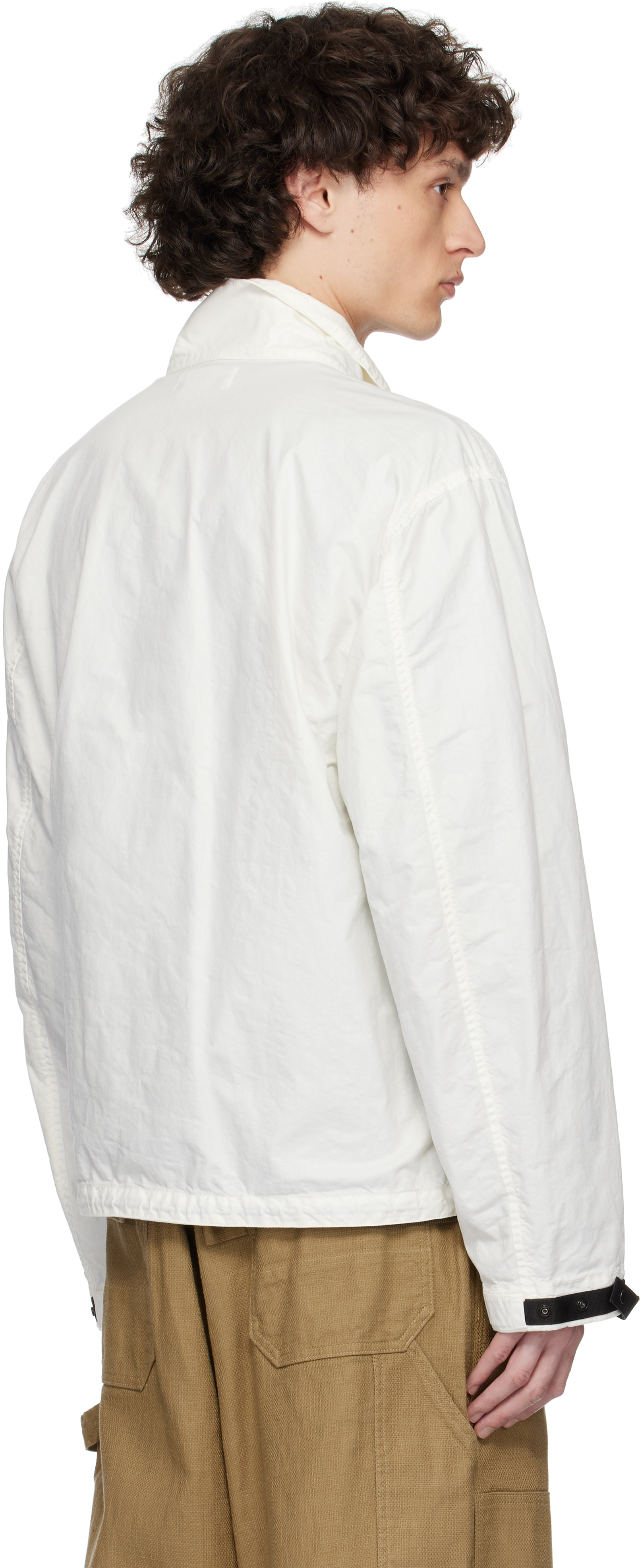 Stone Island White Jacket With Logo Patch And Contrasting Details