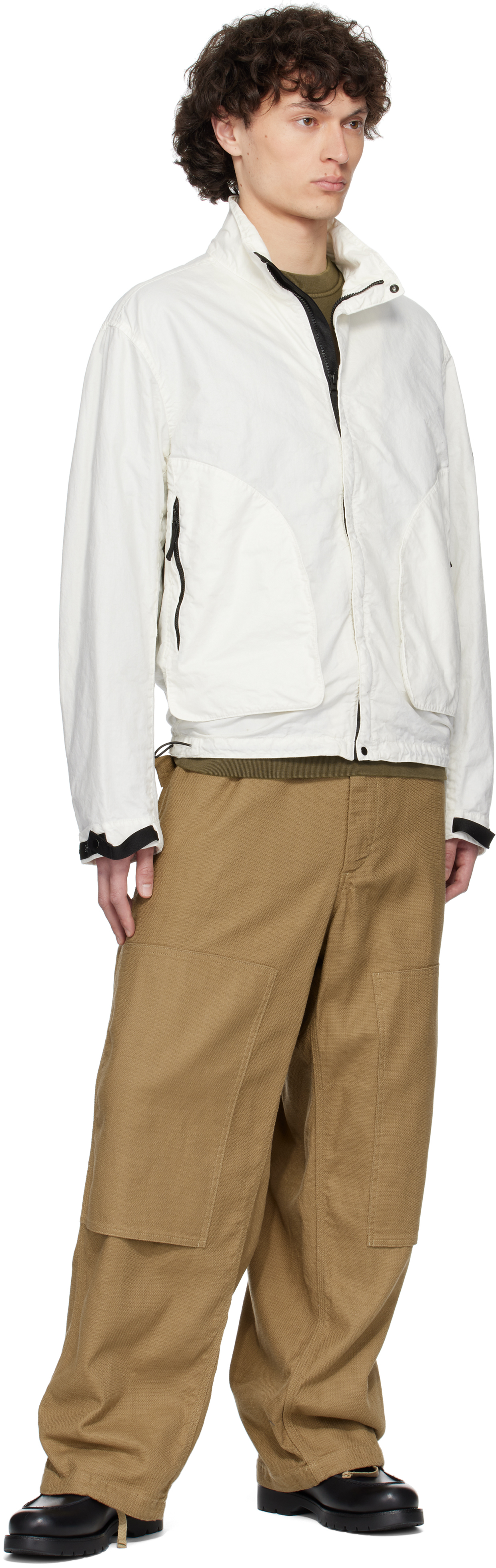 Stone Island White Jacket With Logo Patch And Contrasting Details