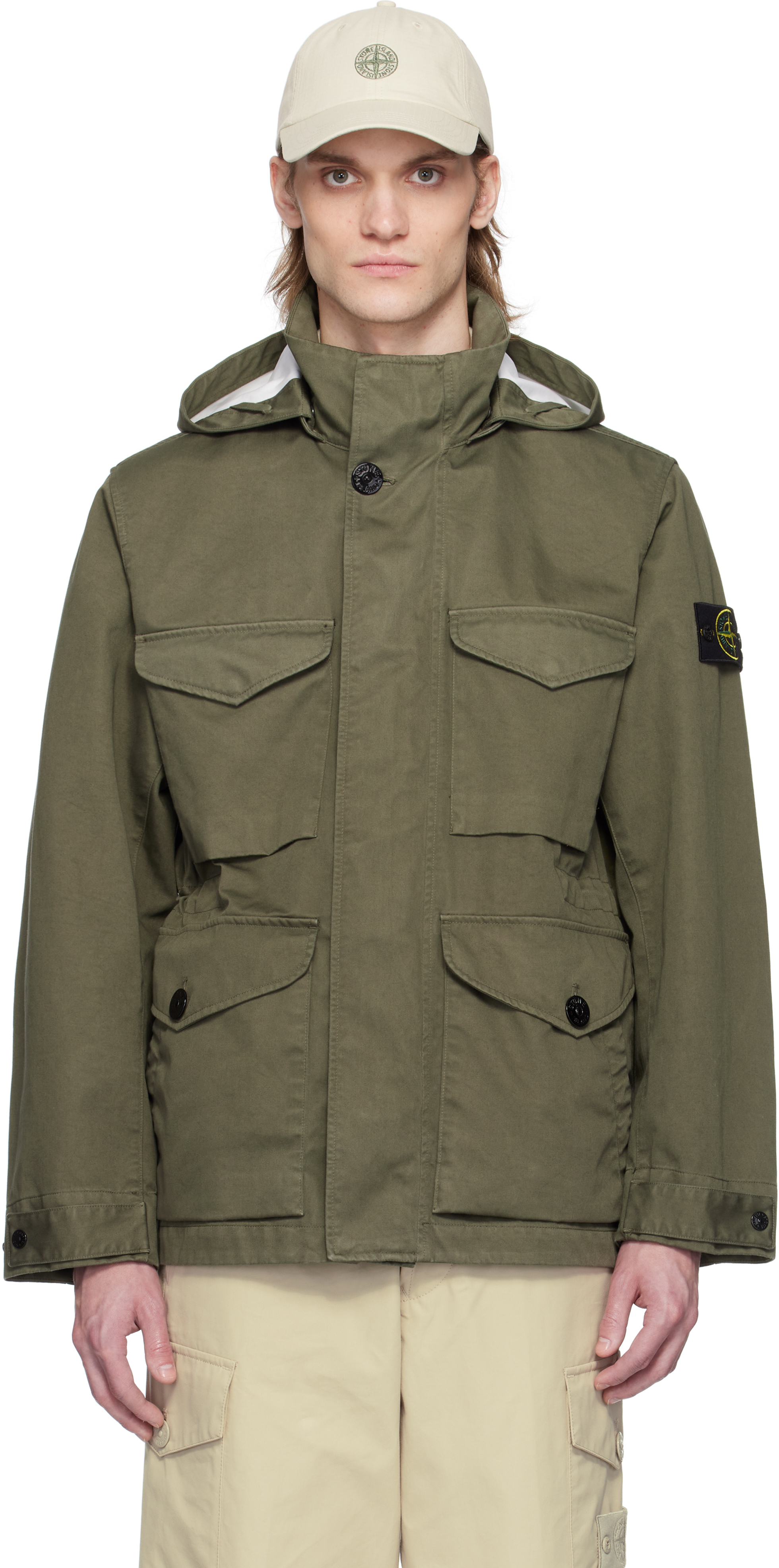 ジャケット・アウター STONE RASOGOMMATO CottonPolyJacket Khaki Raso Gommato 3L Organic Cotton Jacket by Stone Island