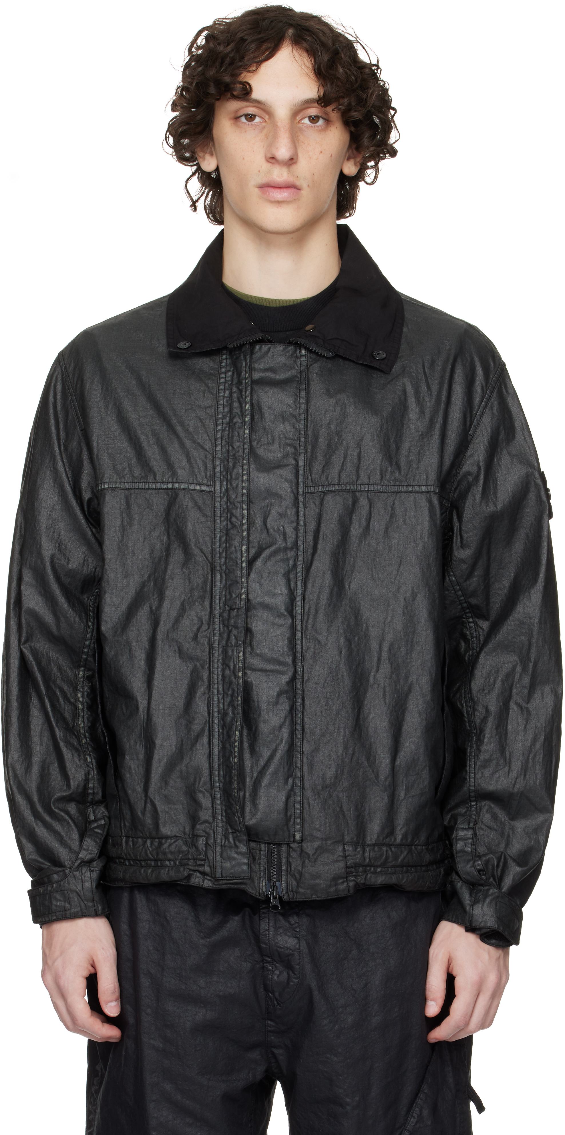 Black Raw Linen Plated-OVD Jacket