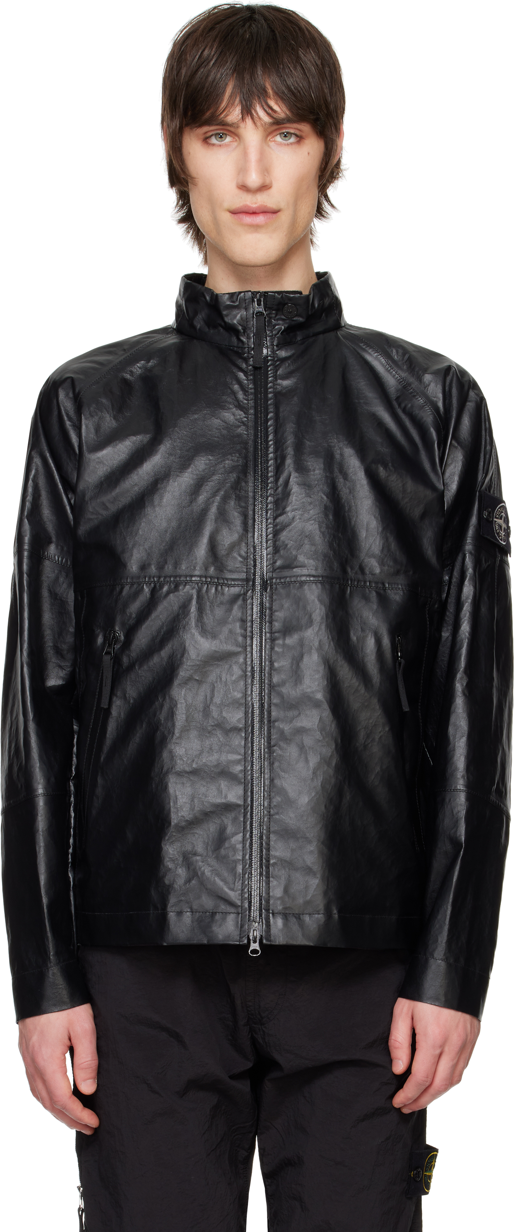 Black Light Organza Leather Biker Jacket