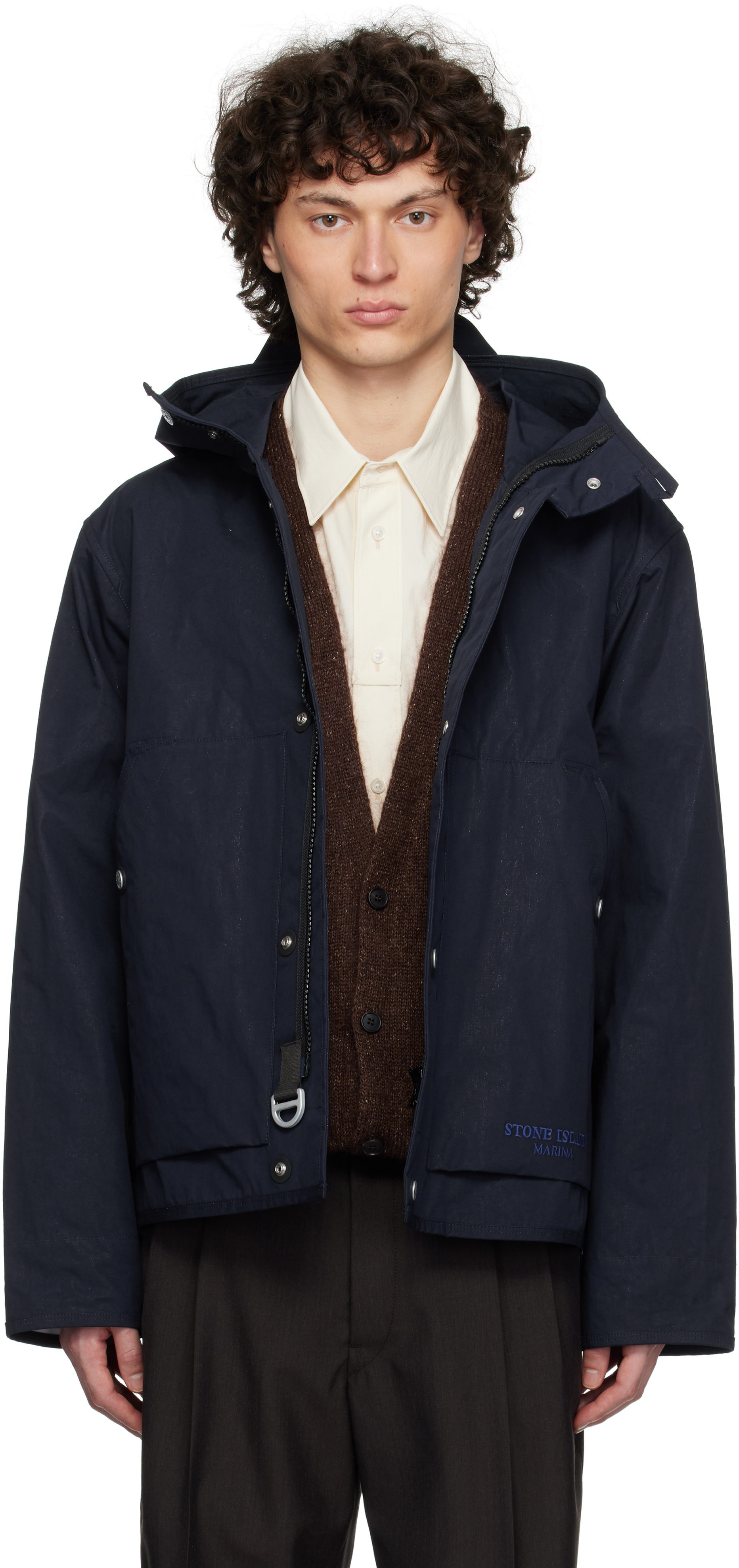 Stone Island: ネイビー Tela アルミニウム ジャケット | SSENSE Stone Island: ネイビー Tela アルミニウム ジャケット | SSENSE