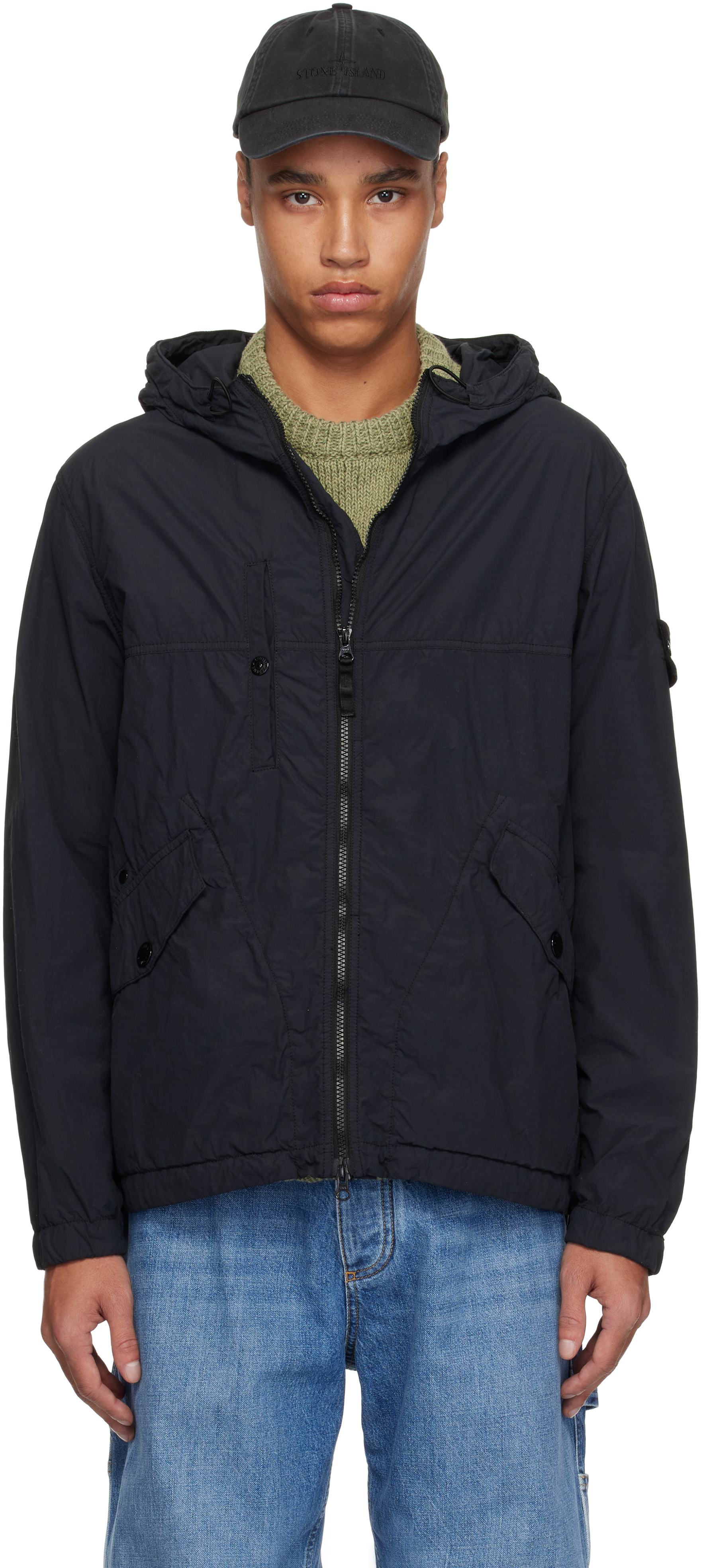 Stone Island: Black Nylon Smerigliato Ghost Jacket | SSENSE