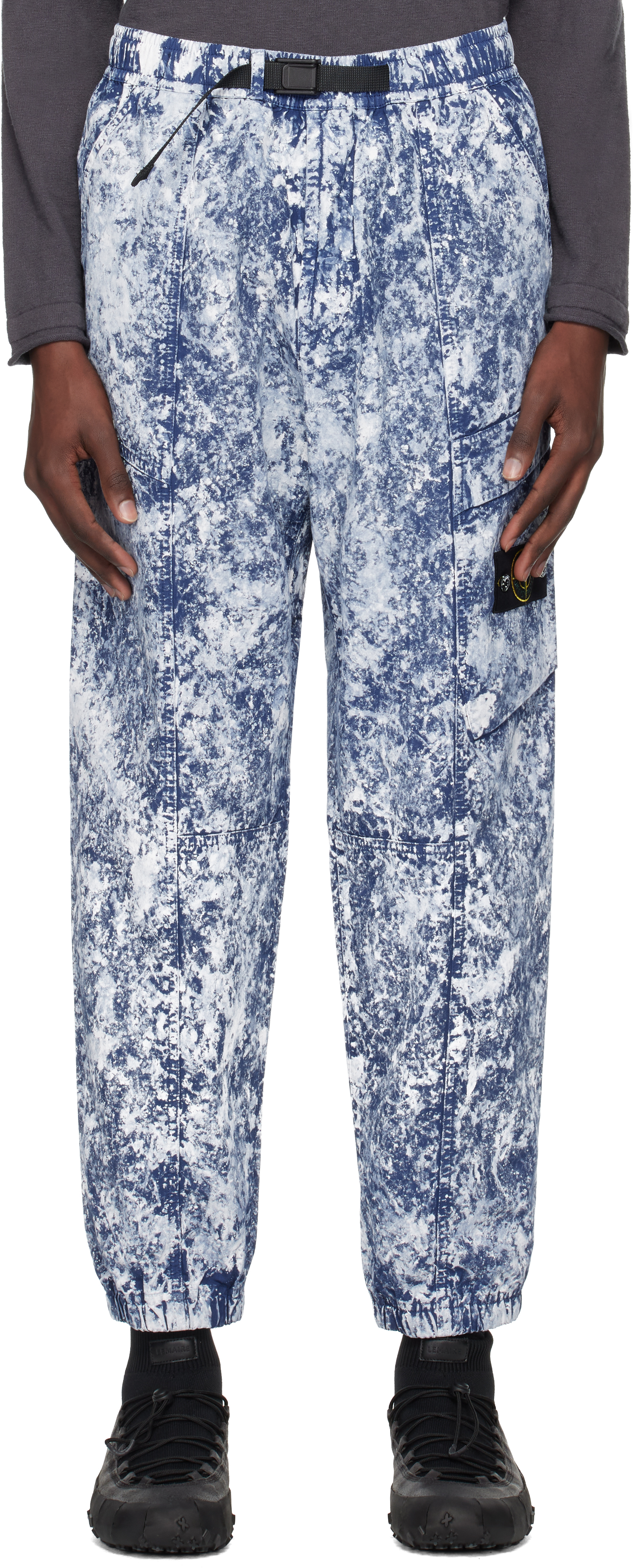 Navy & White Tela Paracadute Stretch-TC Cargo Pants