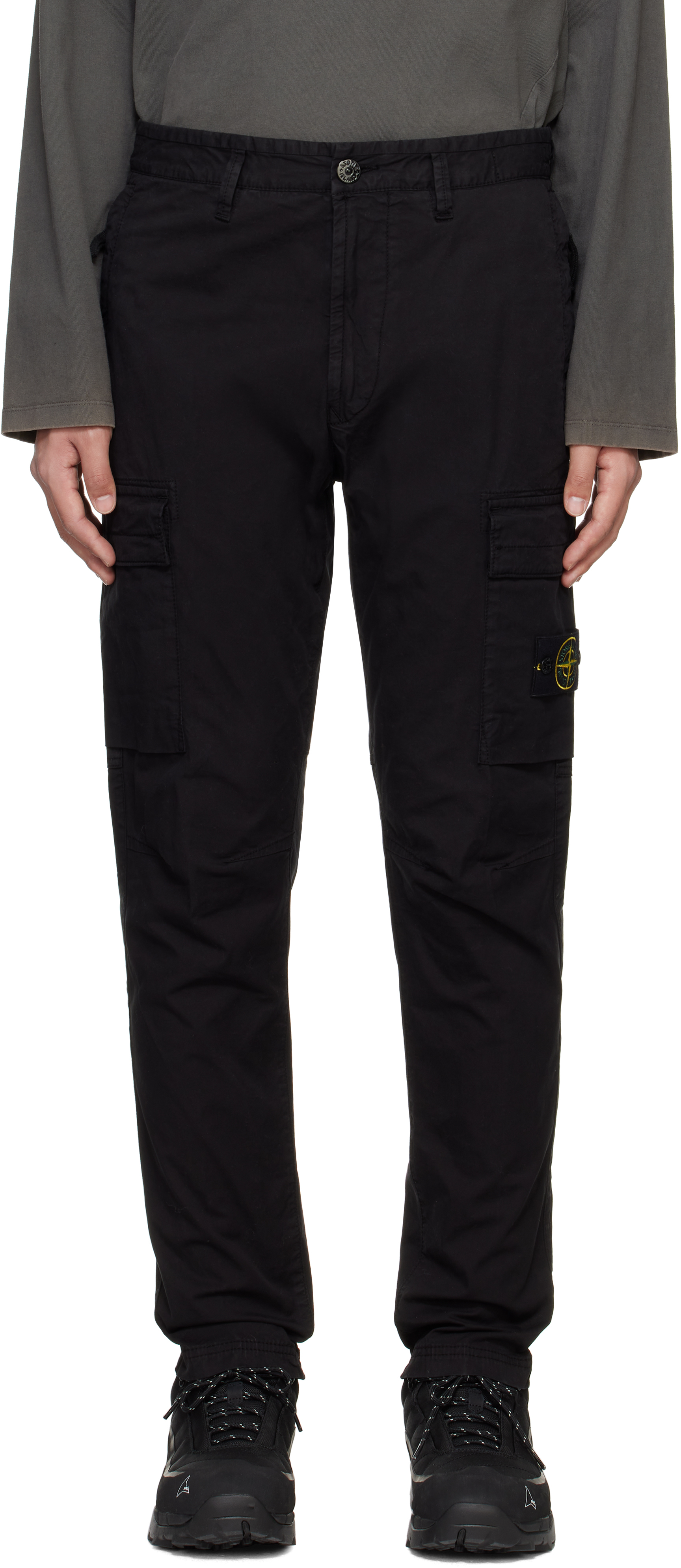 Black Supima Cotton Twill Stretch-TC Cargo Pants