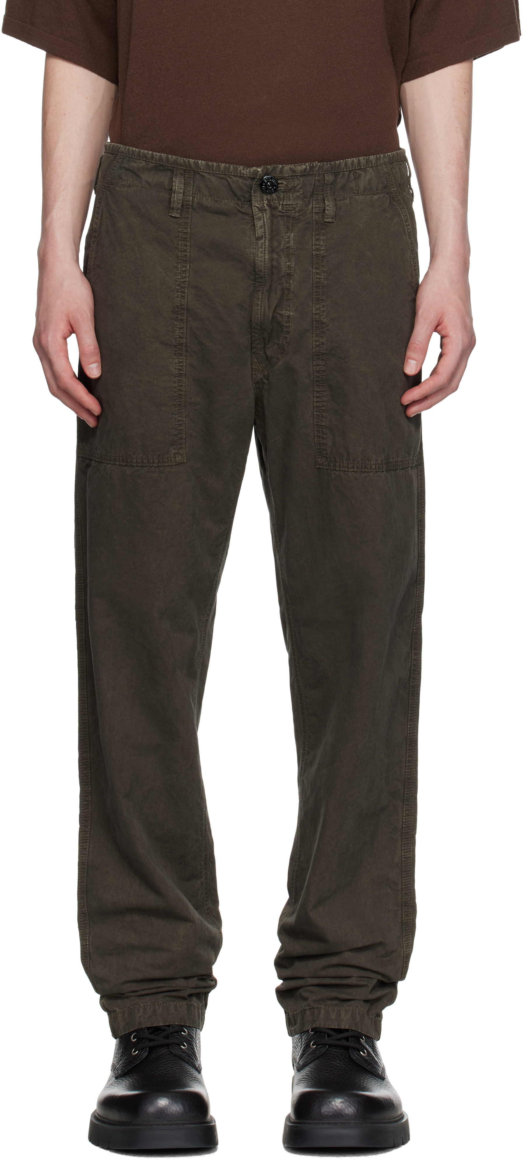 Stone Island: カーキ Brushed Organic Cotton Canvas Stone Island: カーキ Brushed Organic Cotton Canvas