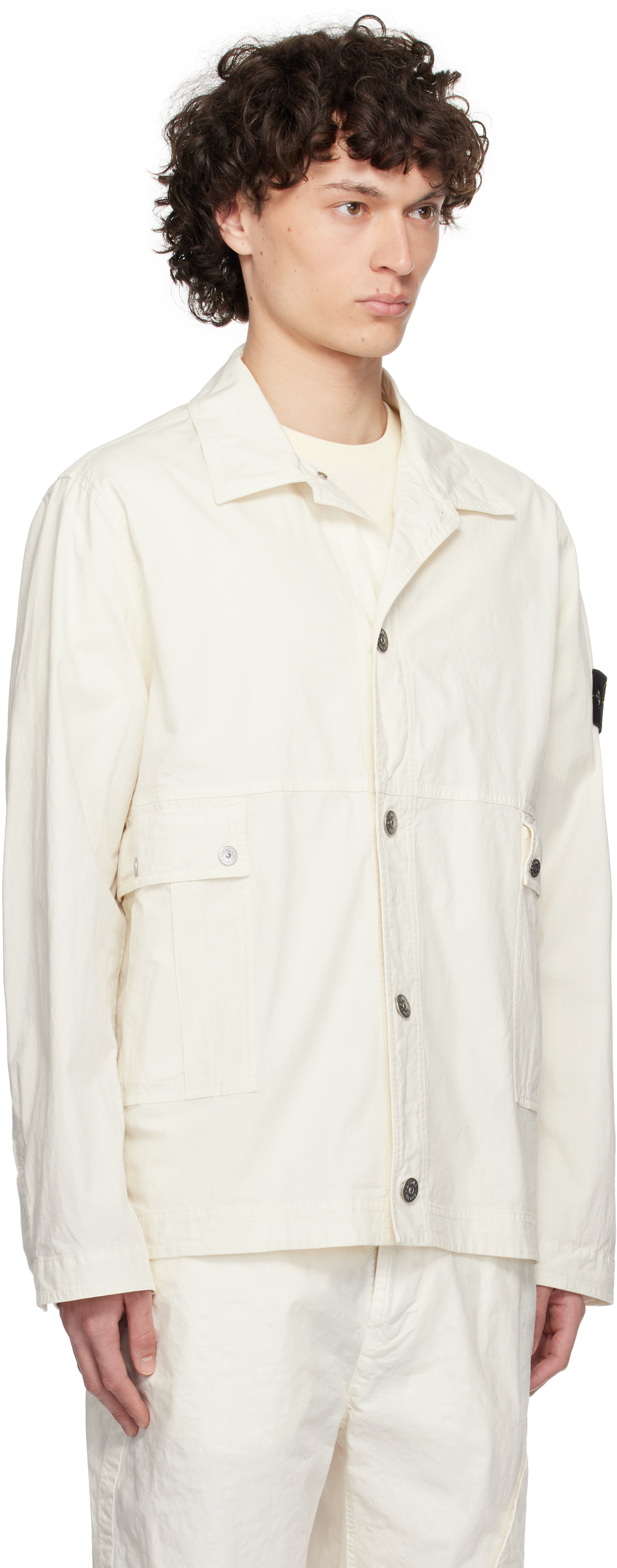 Stone Island Overshirt With Patch Pockets And Snap Cuffs In White