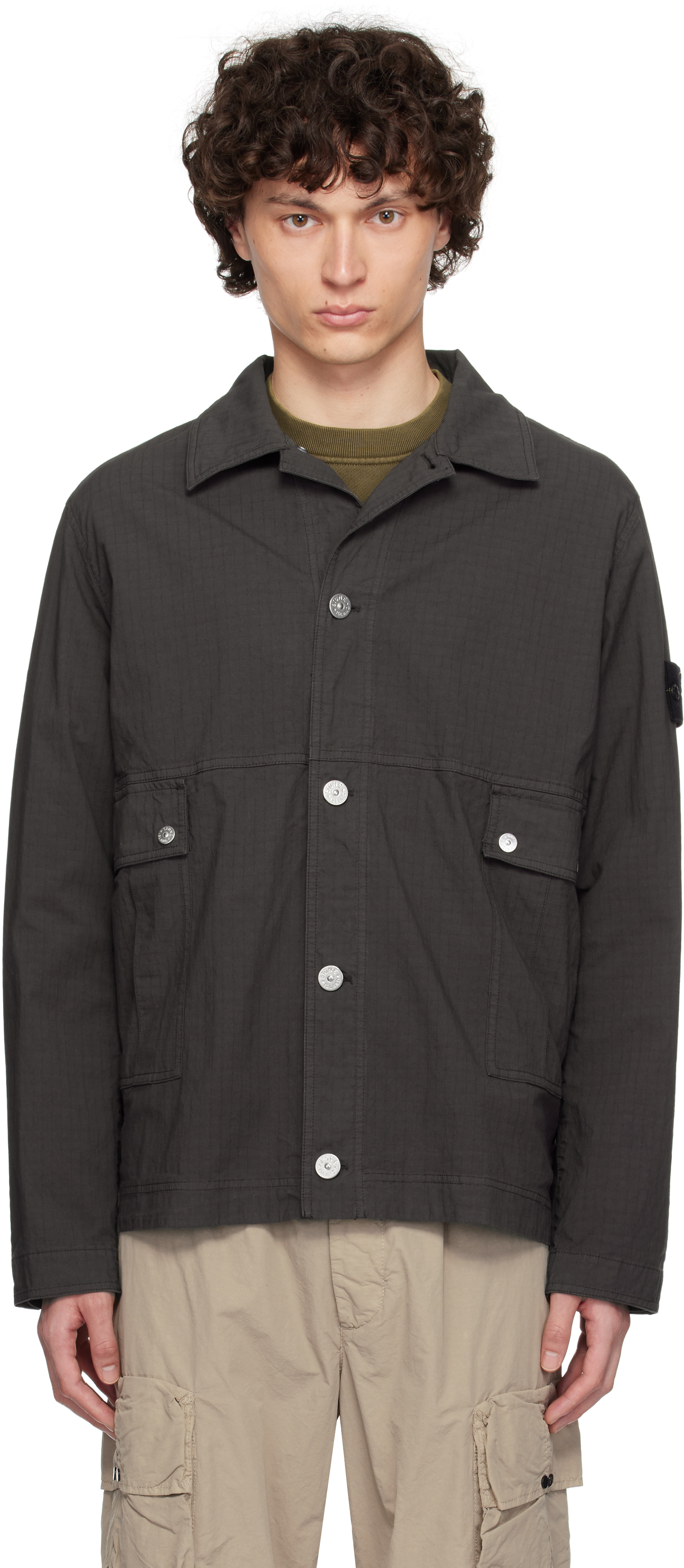 Stone Island Gray Mil-spec Stretch Ripstop-tc Jacket In Brown