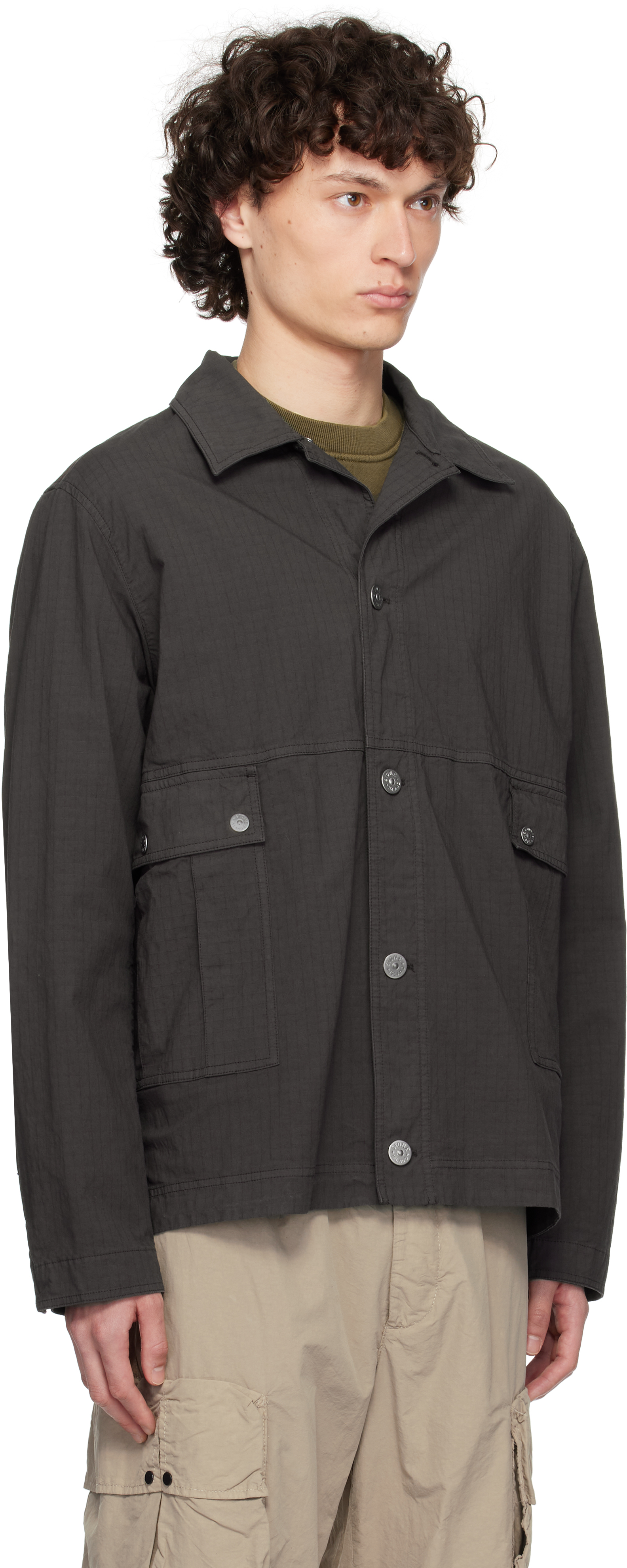 Stone Island Gray Mil-spec Stretch Ripstop-tc Jacket In Brown