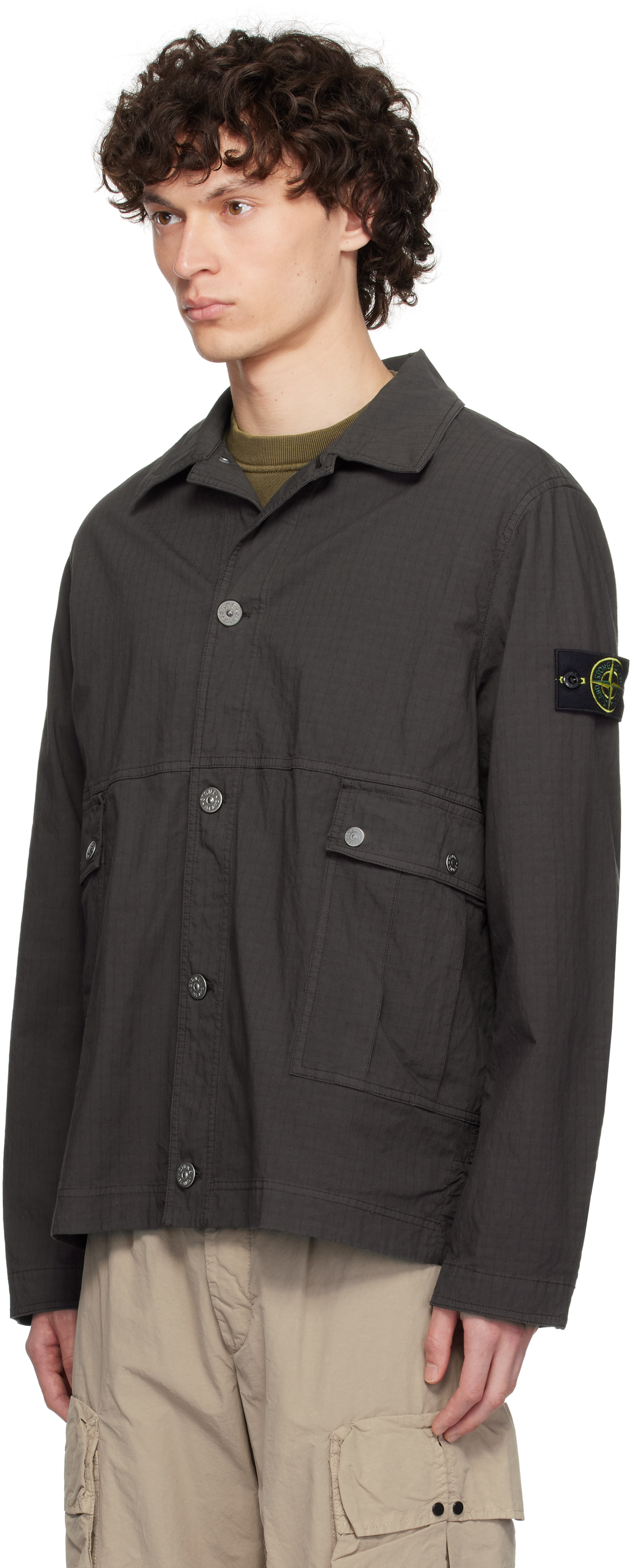 Stone Island Gray Mil-spec Stretch Ripstop-tc Jacket In Brown