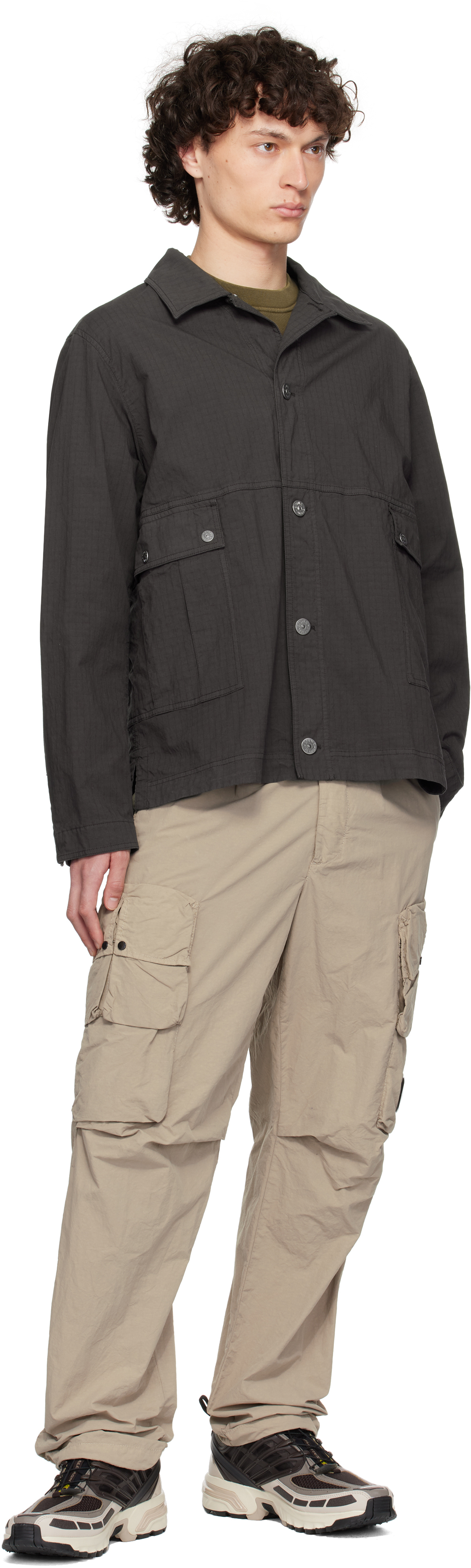Stone Island Gray Mil-spec Stretch Ripstop-tc Jacket In Brown