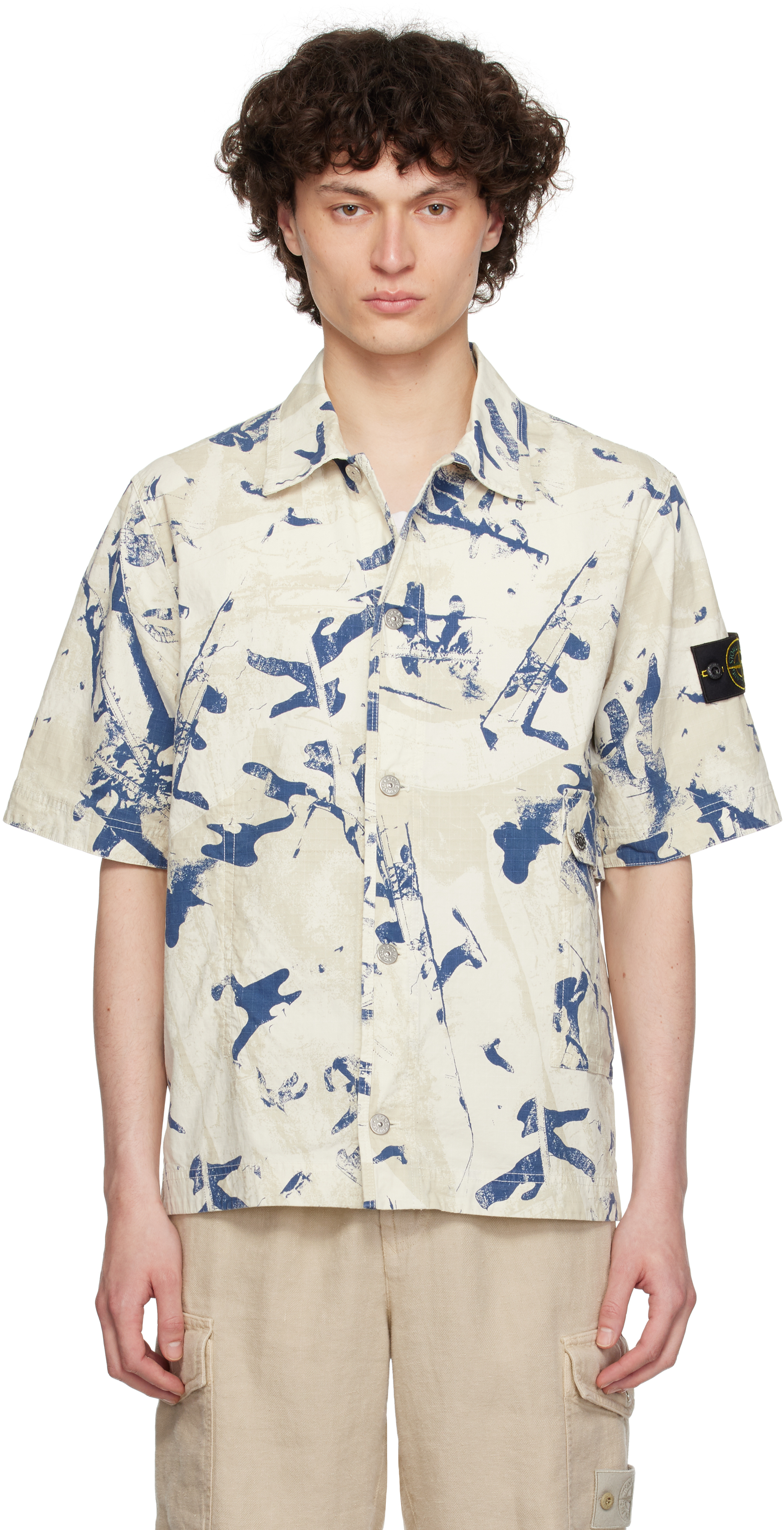 Beige & Navy Scan Camo On Stretch Ripstop-OVD Shirt