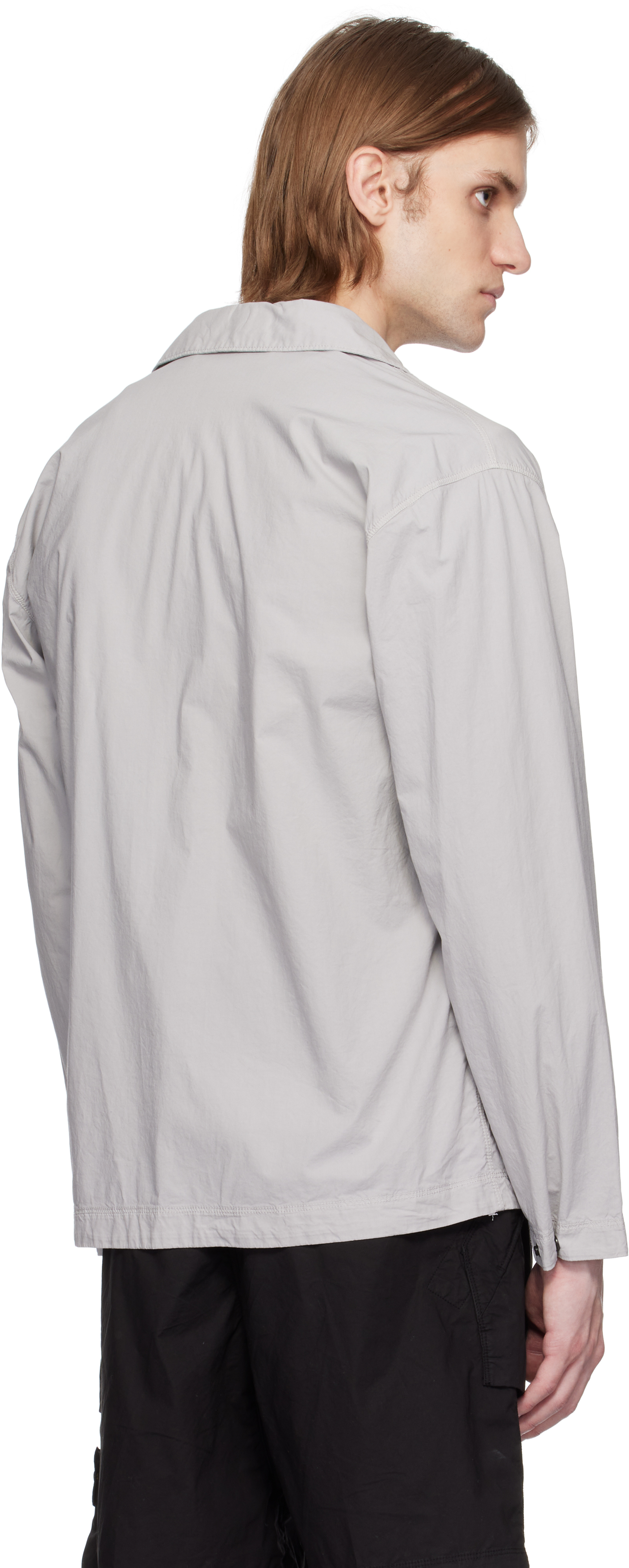 Stone Island Gray Stretch Cotton Tela Paracadute Overshirt In V0061 Pearl Grey