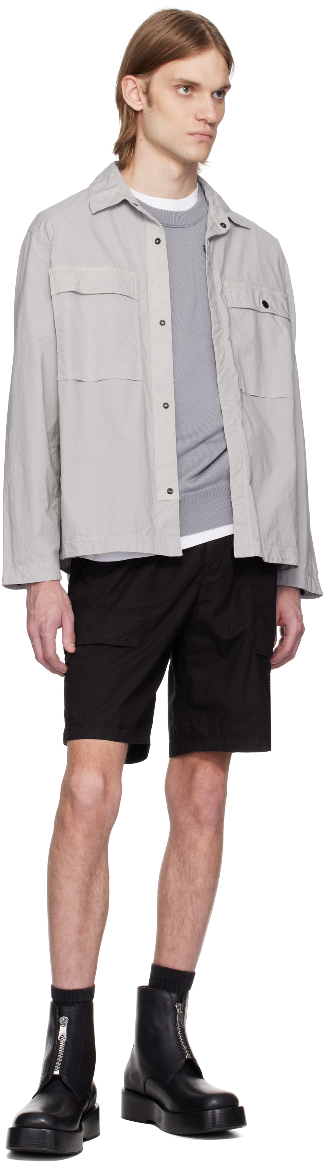 Stone Island Gray Stretch Cotton Tela Paracadute Overshirt In V0061 Pearl Grey