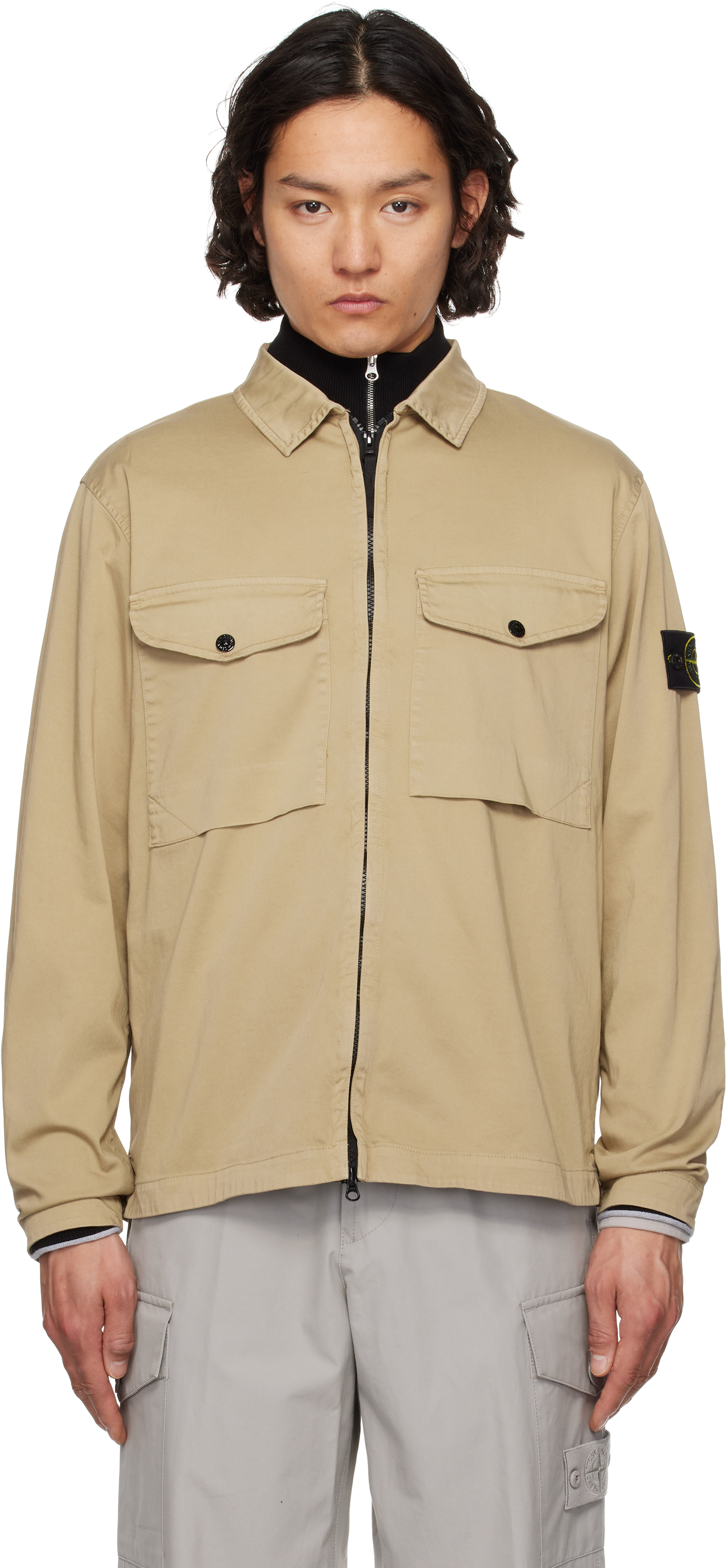 Stone Island: ベージュ Organic Stretch Cotton Satin Stone Island: ベージュ Organic Stretch Cotton Satin