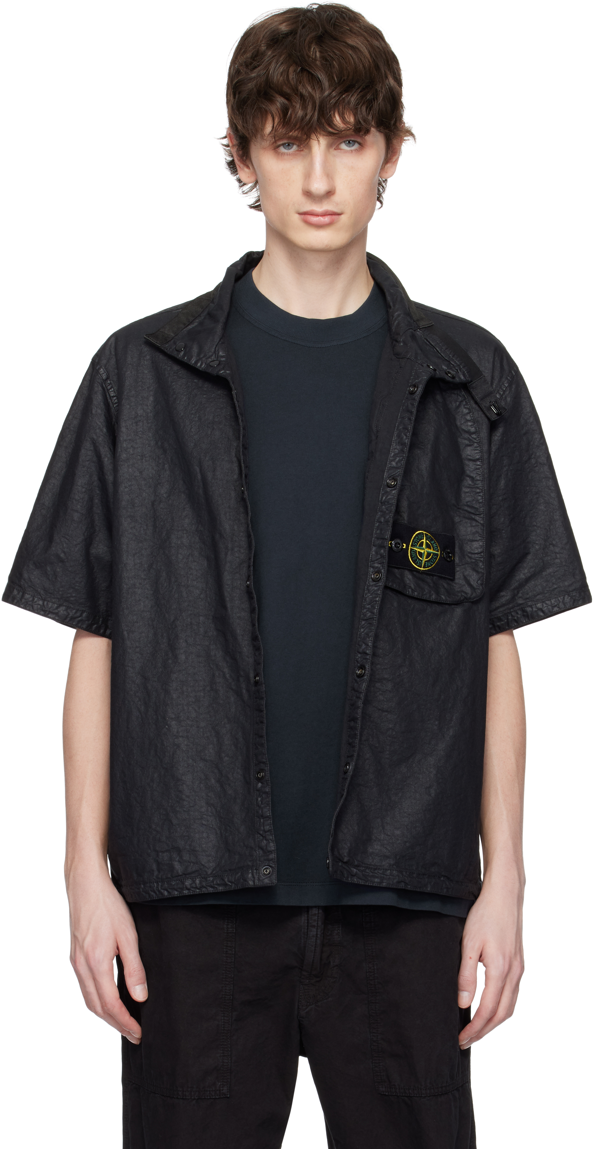 Black Organic Look Nylon Panama-TC Shirt
