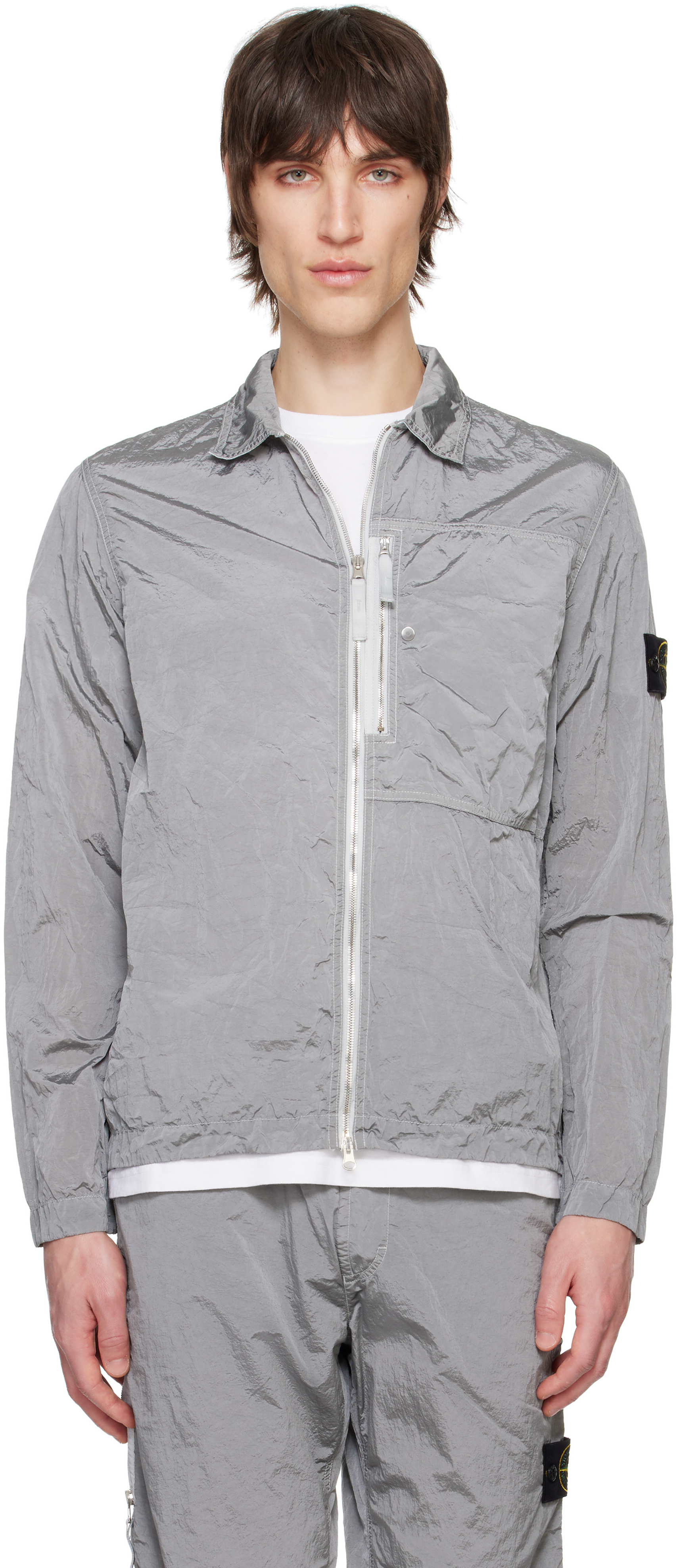 Gray Regenerated Nylon Metal ECONYL Overshirt