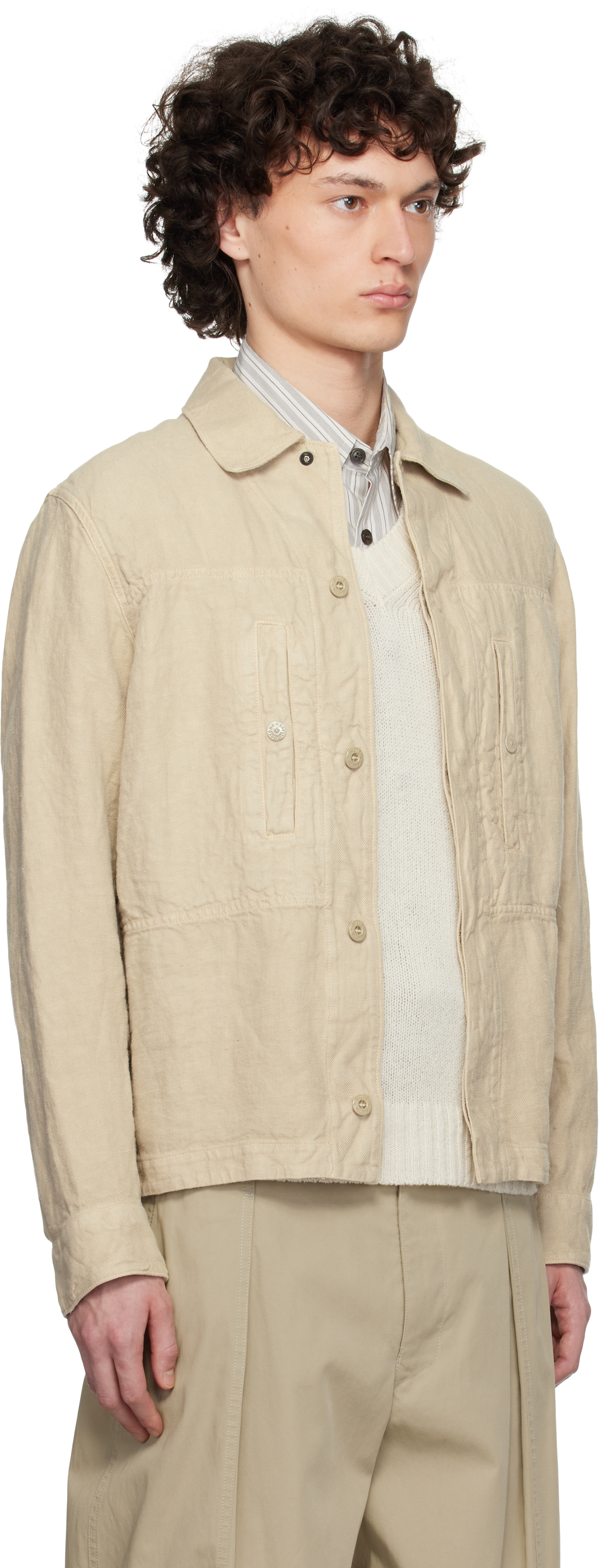 Stone Island Beige Diagonal Linen Overshirt In V0090 Beige