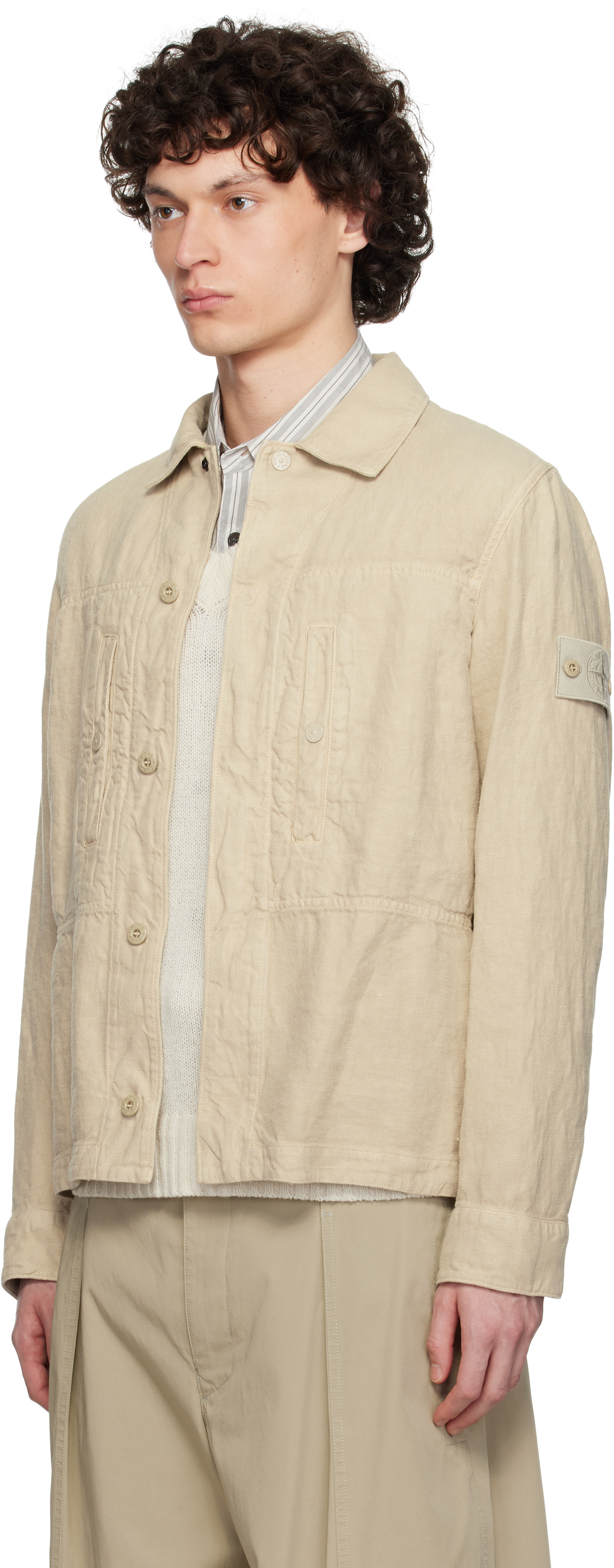 Stone Island Beige Diagonal Linen Overshirt In V0090 Beige