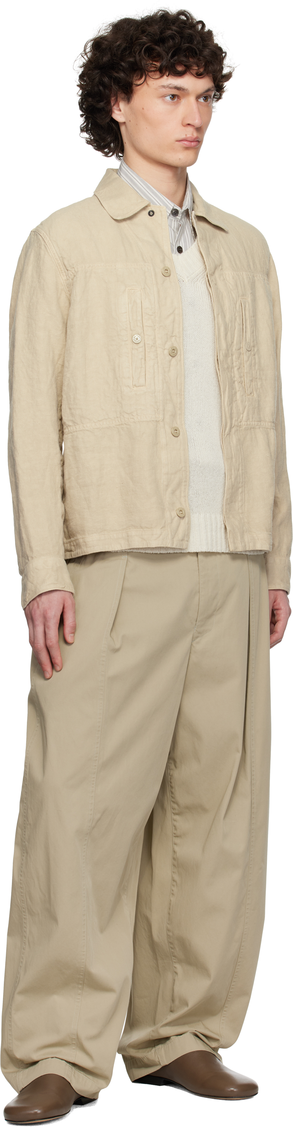Stone Island Beige Diagonal Linen Overshirt In V0090 Beige