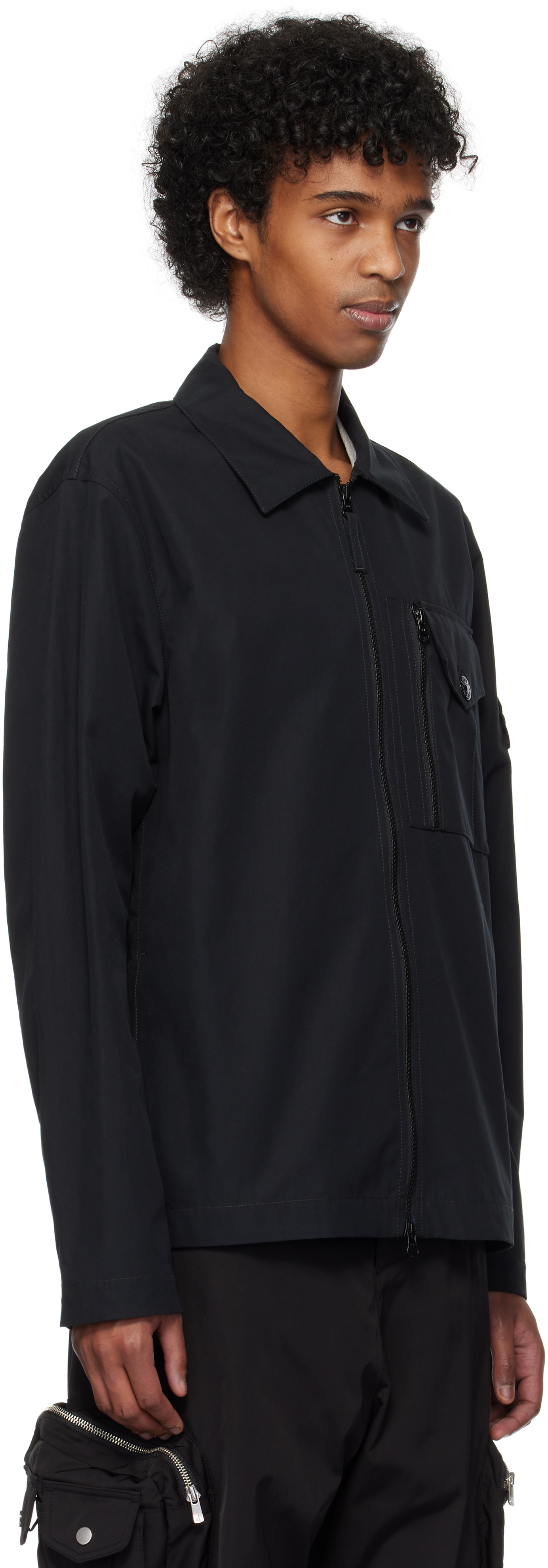 Stone Island Black Weatherproof Cotton Canvas Overshirt In V0029 Black