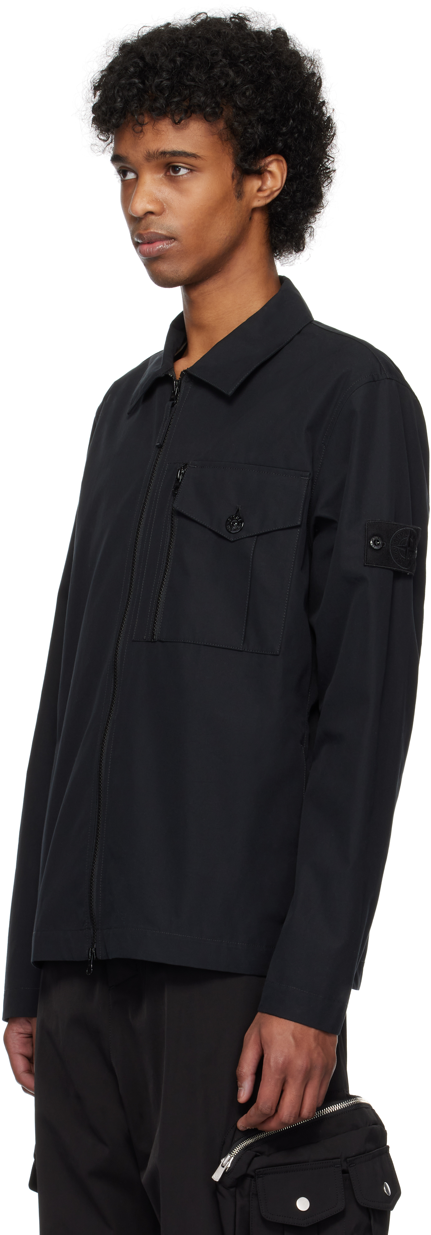 Stone Island Black Weatherproof Cotton Canvas Overshirt In V0029 Black