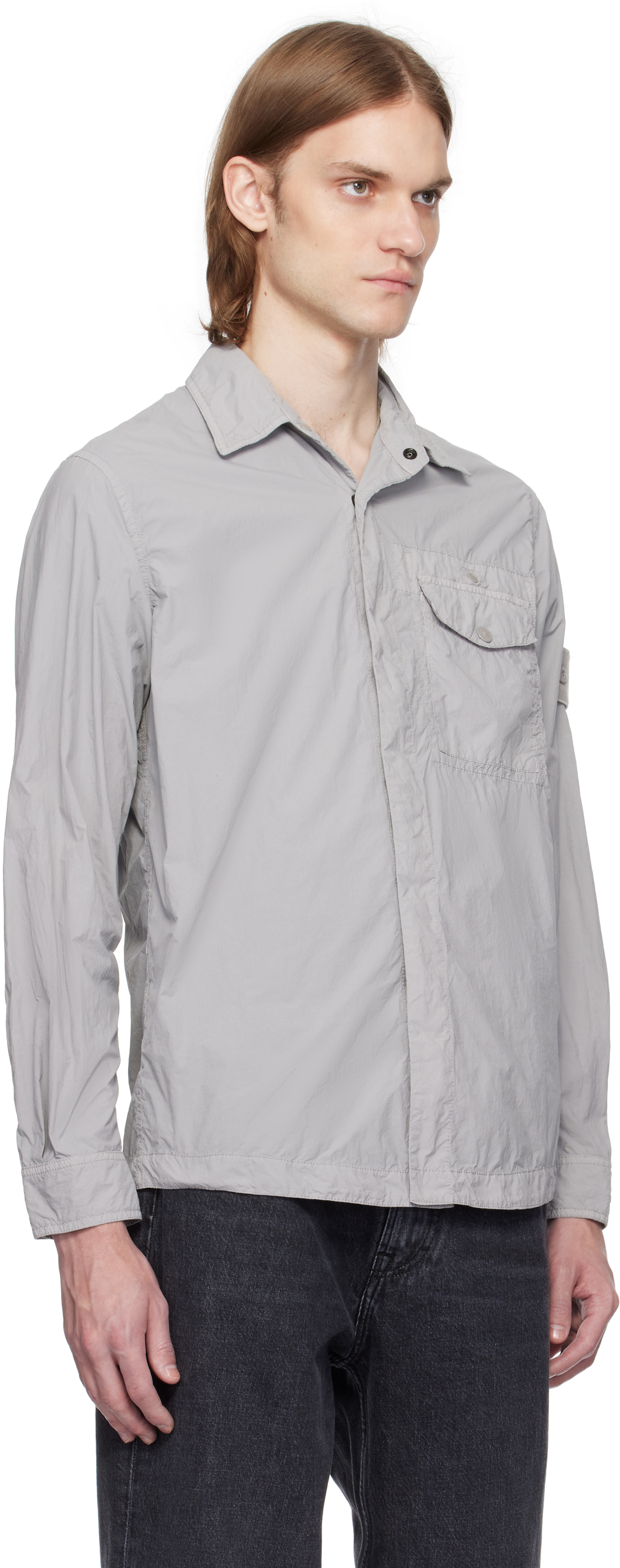 Stone Island Gray Nylon Smerigliato Ghost Overshirt In V0064 Dust
