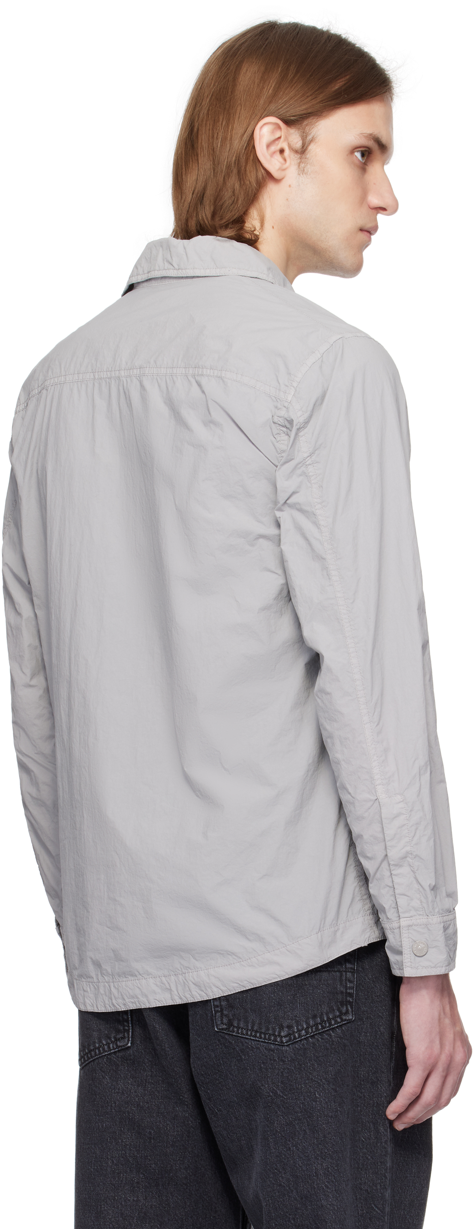 Stone Island Gray Nylon Smerigliato Ghost Overshirt In V0064 Dust